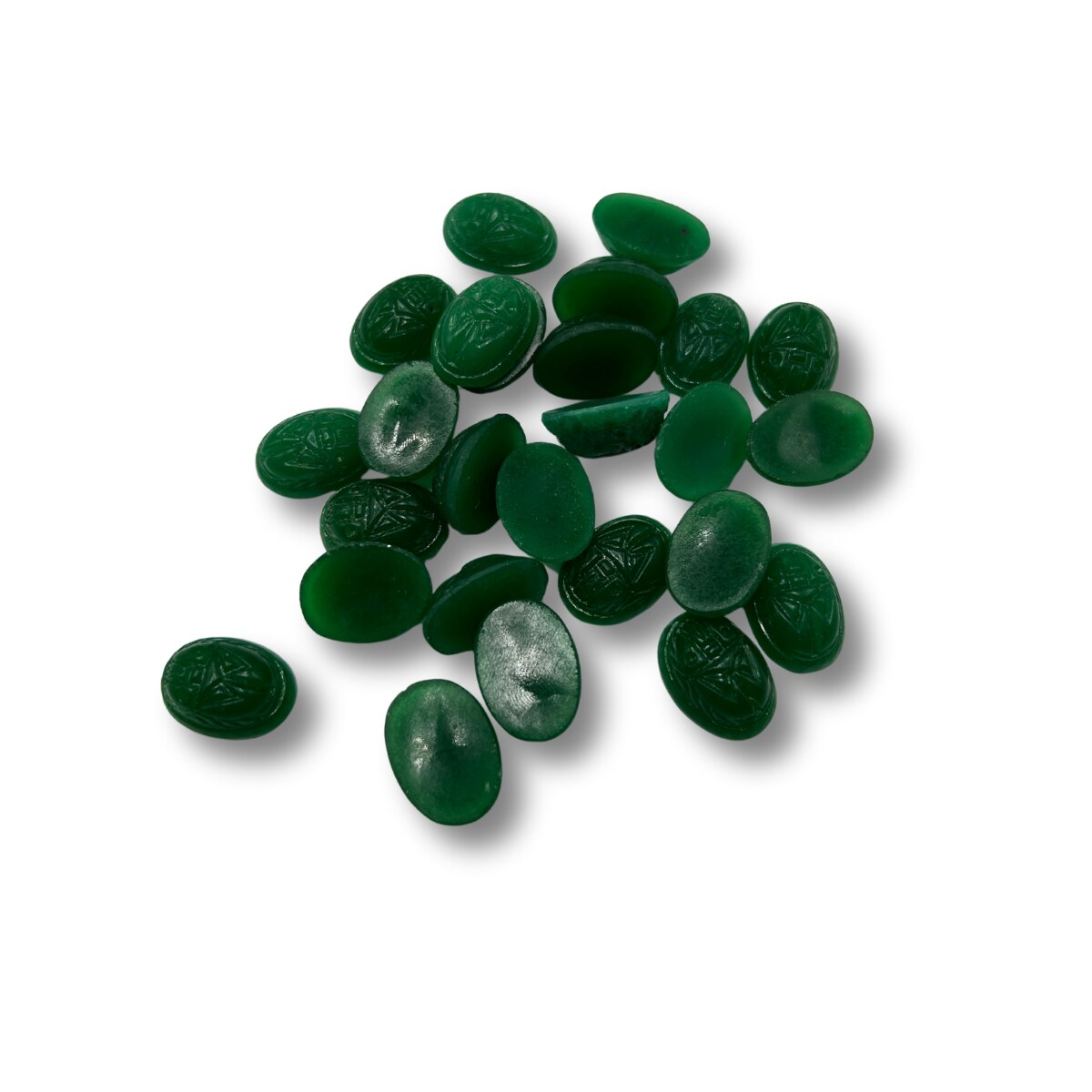 Vintage West German Green Glass Scarab Cabochons (4x) (CB514)