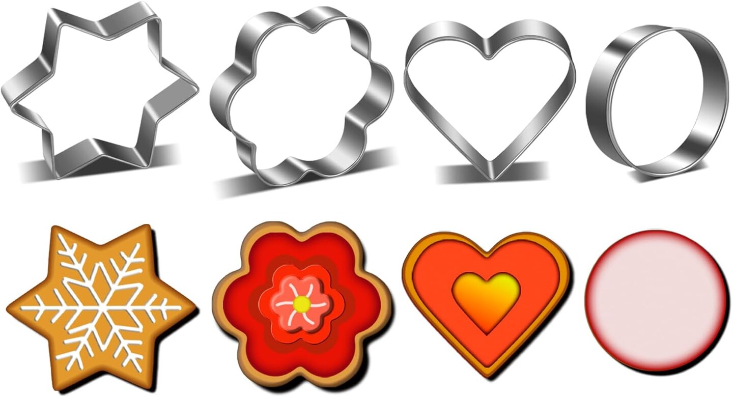 Metal Cookie Cutters Set- Heart, Star, Round, Flower - 12Pcs Cookie Cutters