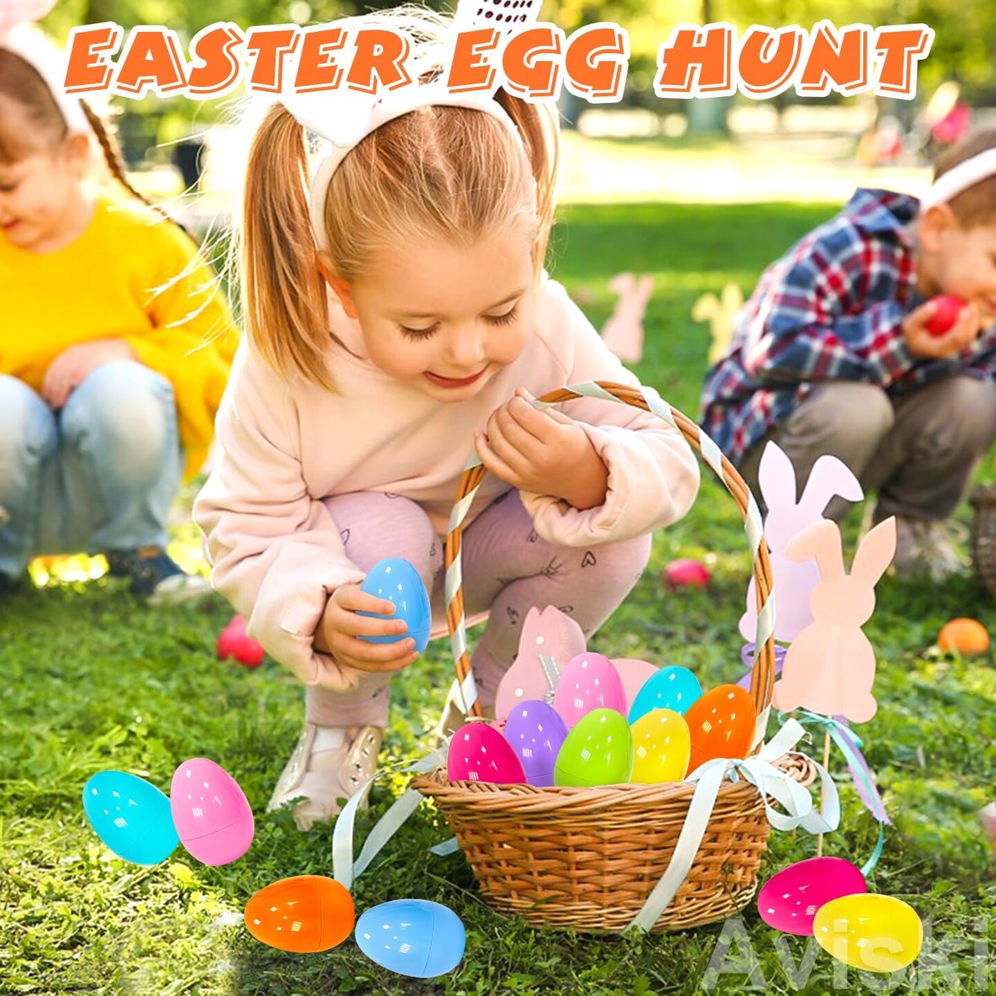 400Pcs 2.36inch Colorful Easter Plastic Eggs for Kids Egg Hunt Basket Bag Empty Stuffers Fillers with 4pcs Cute Non Woven Bags, Toys Filling Treats and Easter Theme Party Supplies Favor