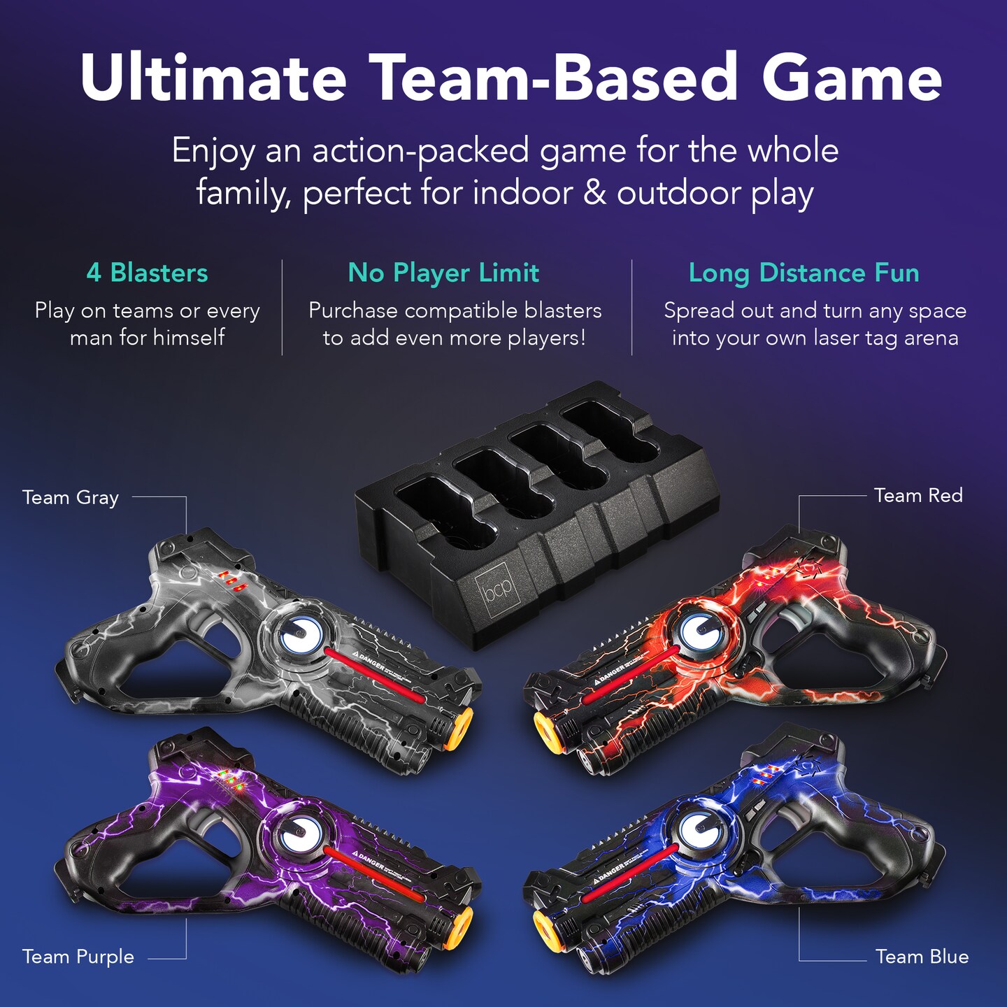 Best Choice Products Set of 4 Rechargeable Laser Tag Blasters, No Vests Needed w/ Docking Station, 4 Settings