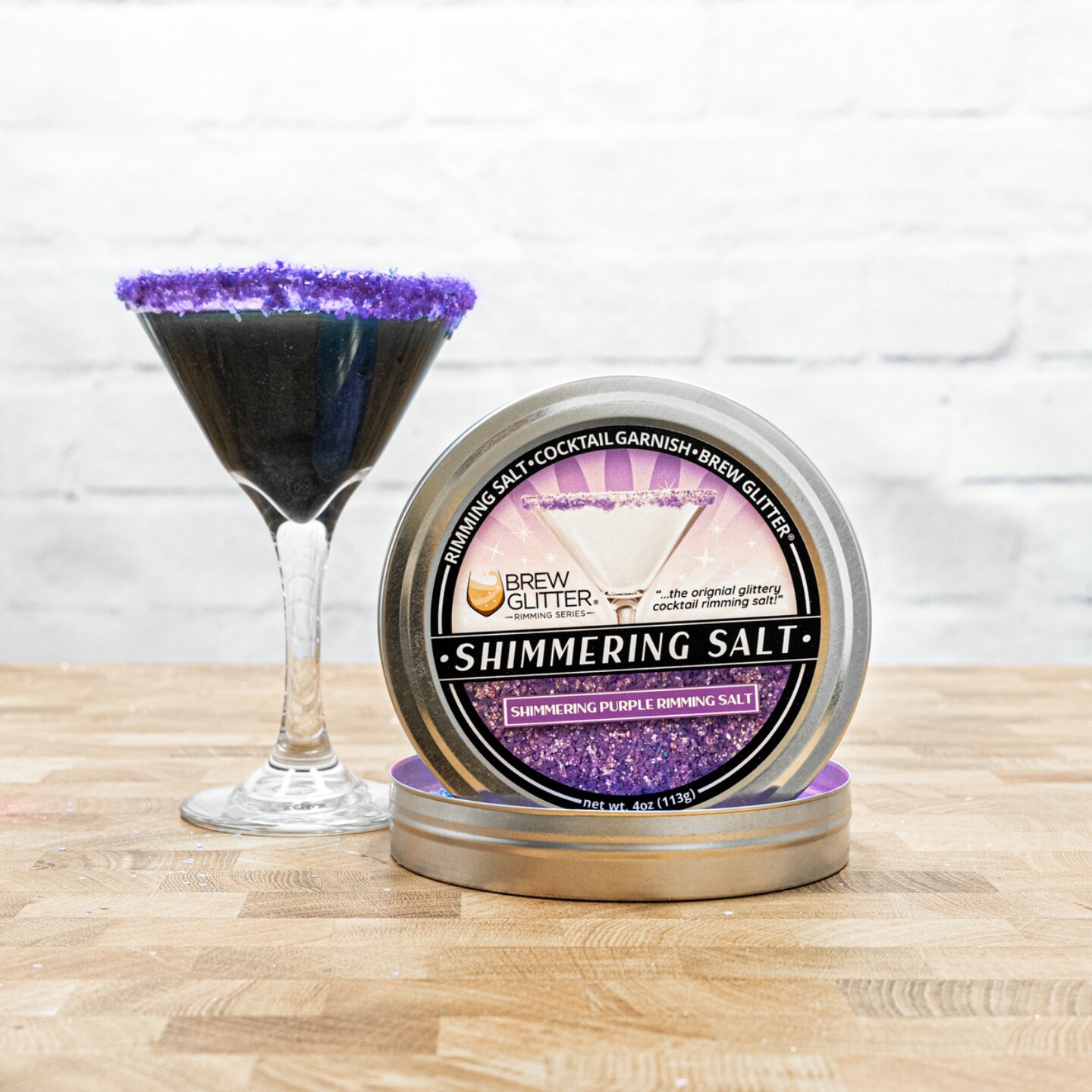 Brew Glitter - Shimmering Purple Rimming Salt (4oz, 1x Bar Tin) Edible Glitter Blended Cocktail Garnish for Mixed Drinks and Beverages