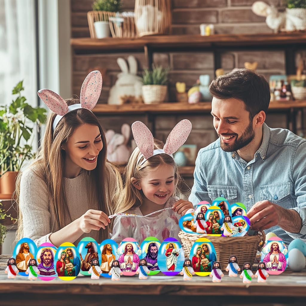 24 Pcs Prefilled Easter Eggs with Mini Jesus Figurines Resin Toys Inside Great