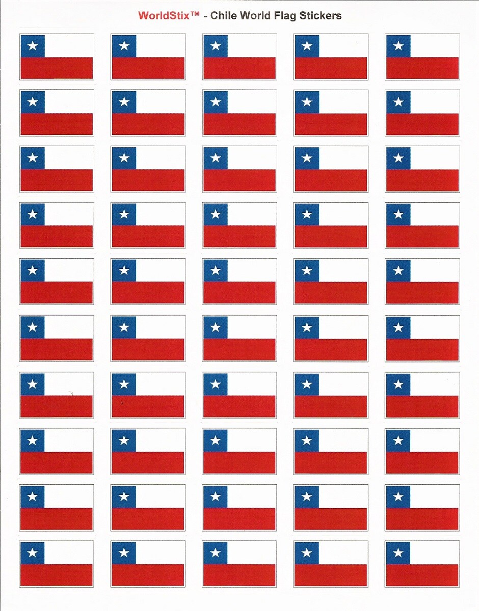 100 Chile Flag Stickers, Two Sheets of 50, 1.5