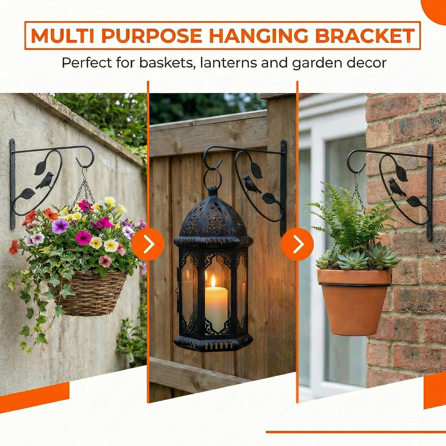 Scroll-Design Metal Wall Bracket for Hanging Accessories and Flowerpots for Indoor & Outdoor Use