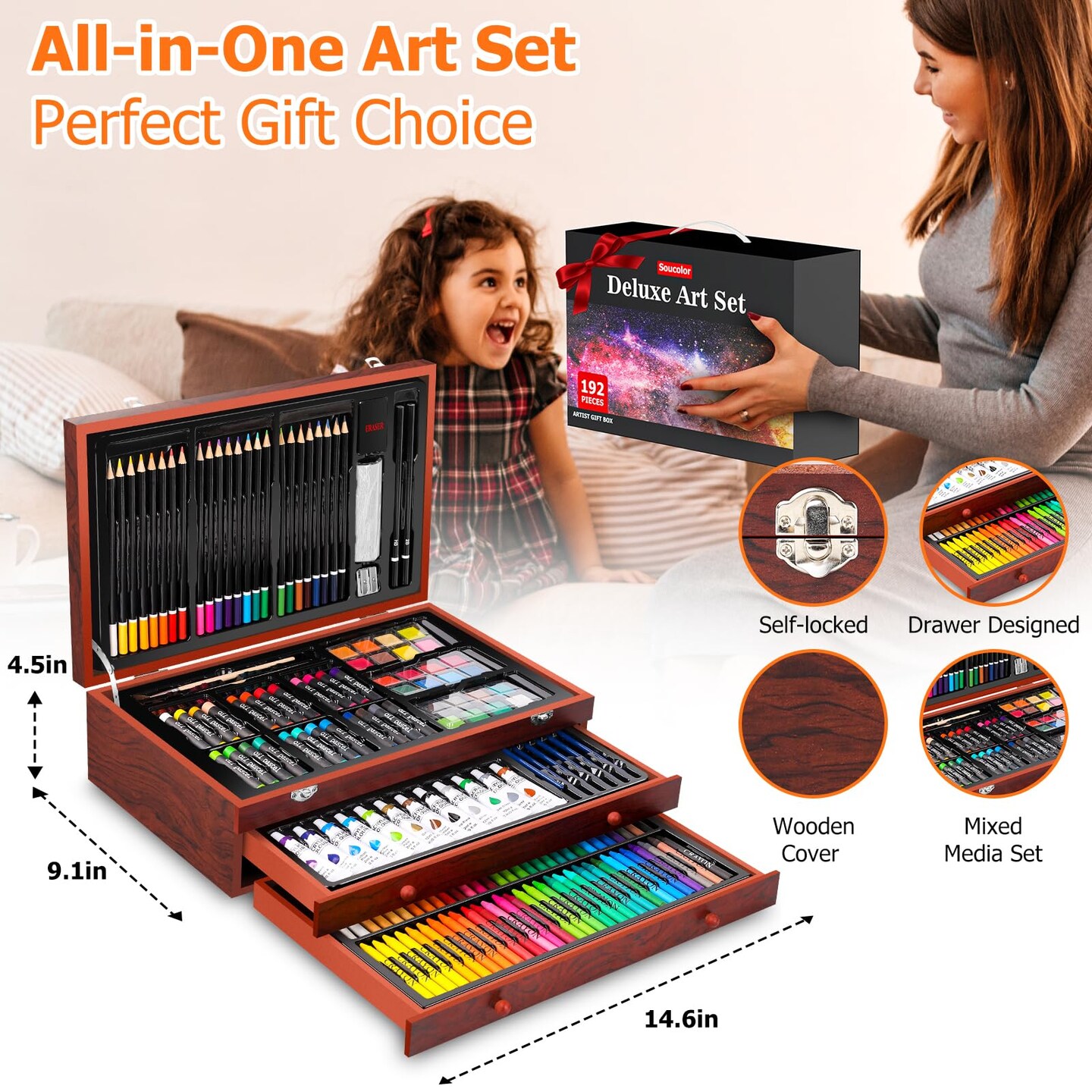 Art Supplies, 192-Pack Deluxe Art Set Drawing Painting Supplies Kit with Acrylic Pad, Watercolor Pad, Sketch Book, Canvases, Acrylic Paint, Crayons, Pencils, Gifts for Artist Adults Teen Kids