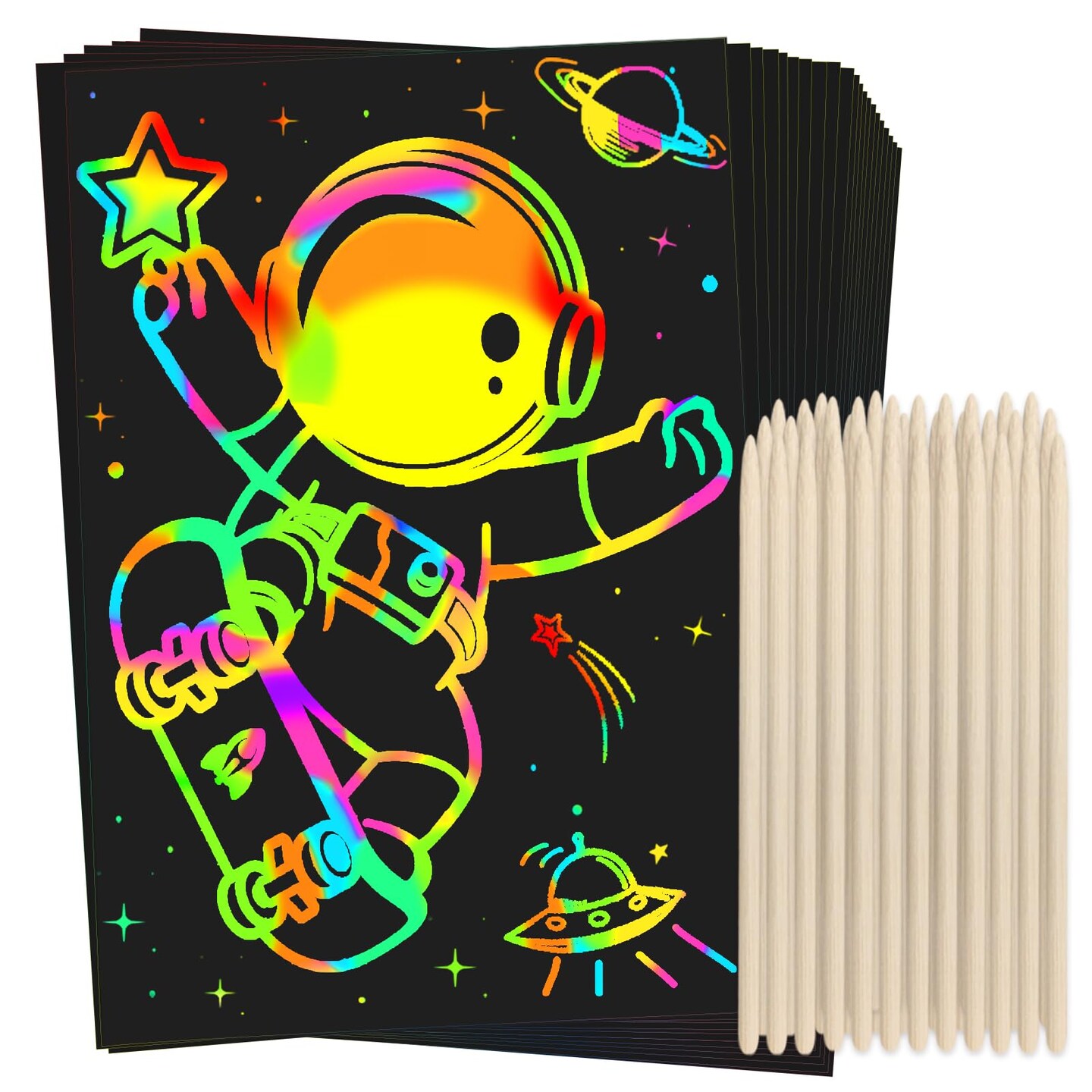Scratch Rainbow Art Paper Set - 100Pcs Magic Scratch Off Art Craft Supplies Kits for Kids Girls Boys Black Scratch Notes Sheet Doodle Pad for Fun DIY Toy Return Gift Birthday Party Favors