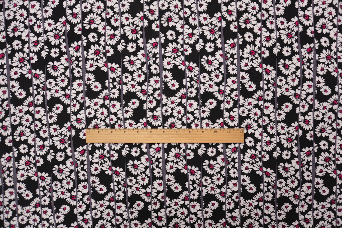 Black-White-Pink Rayon Floral Printed Challis Woven Fabric By the Yard