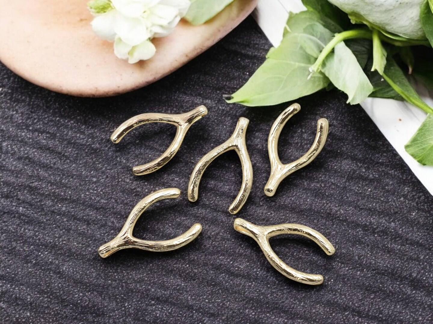 *5* 17x9mm 18k Gold Plated Brass Wishbone Charms