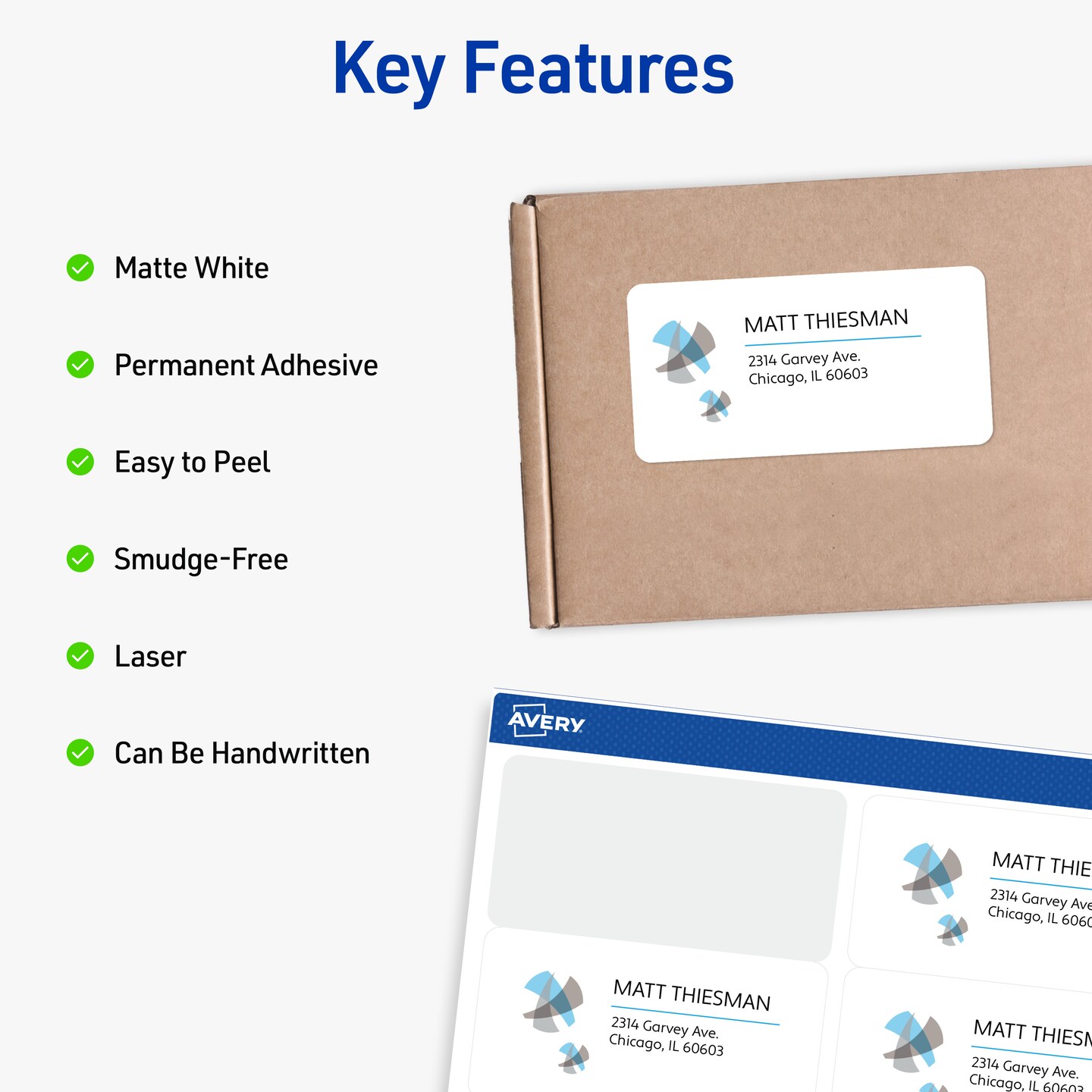 Avery Printable Shipping Labels with Sure Feed, 2" x 4" Customizable Stickers, White, 2,500 Blank Mailing Labels, Great for Mailing, Shipping, and More (5963)
