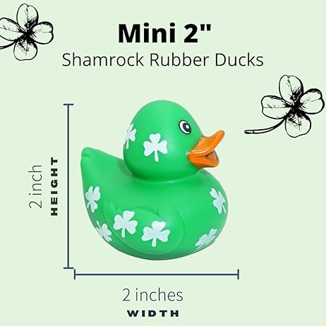 4E&#x27;s Novelty 24 Pcs St Patricks Day Rubber Ducks - 2 inch Shamrock Rubber Duckies Bulk - St. Patrick&#x27;s Day Gifts for Kids Party Favors Accessories