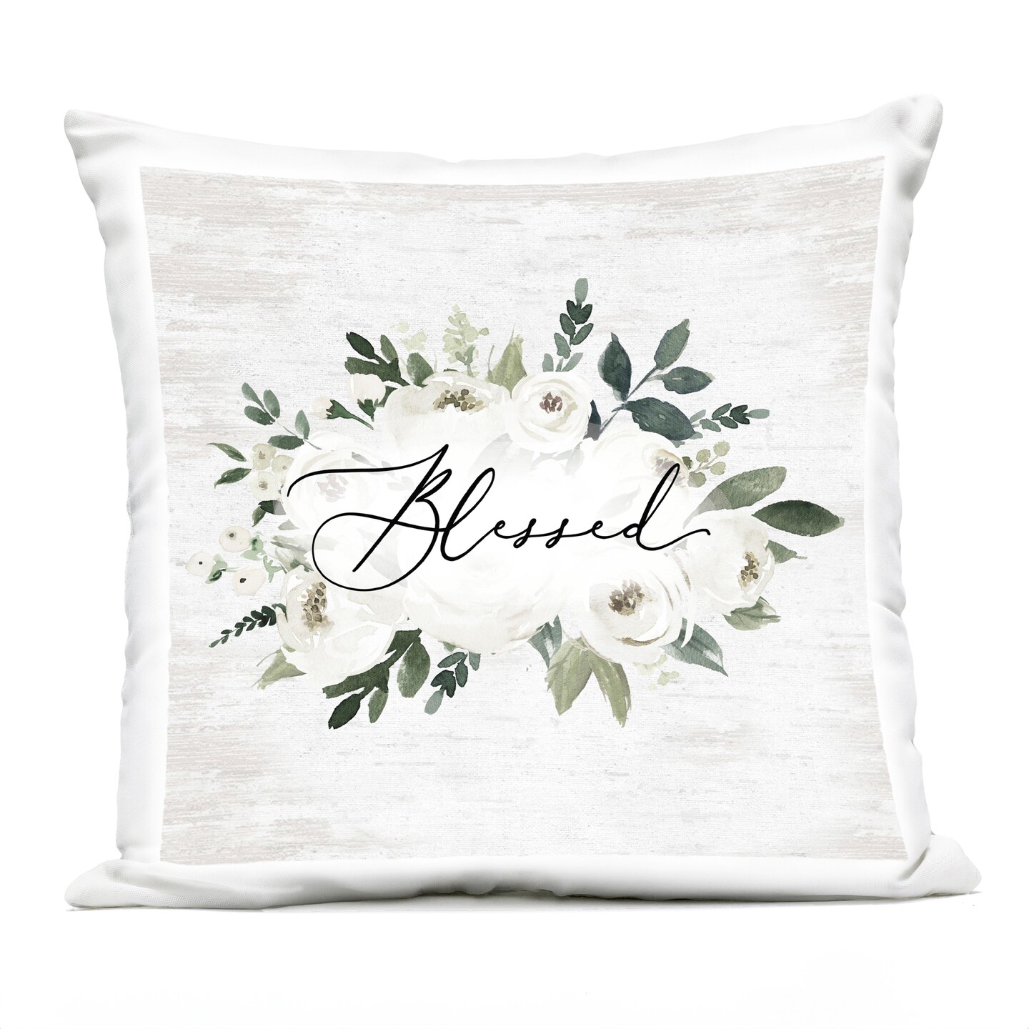 Blessed & White Roses Design by Lettered and Lined Outdoor Printed Pillow