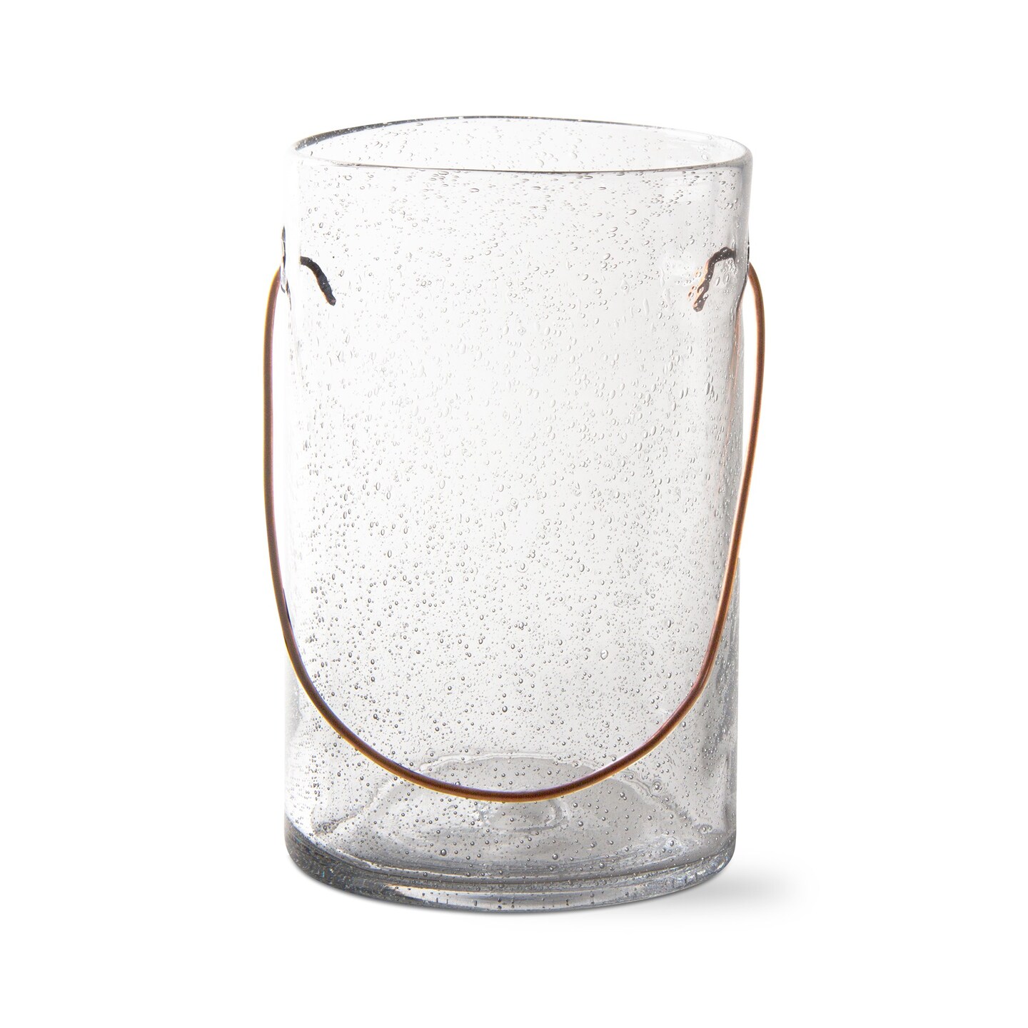 Bubble Clear Glass Pillar Candle Holder with Copper Handle Large, 5.0L x5.0W x 9.0H