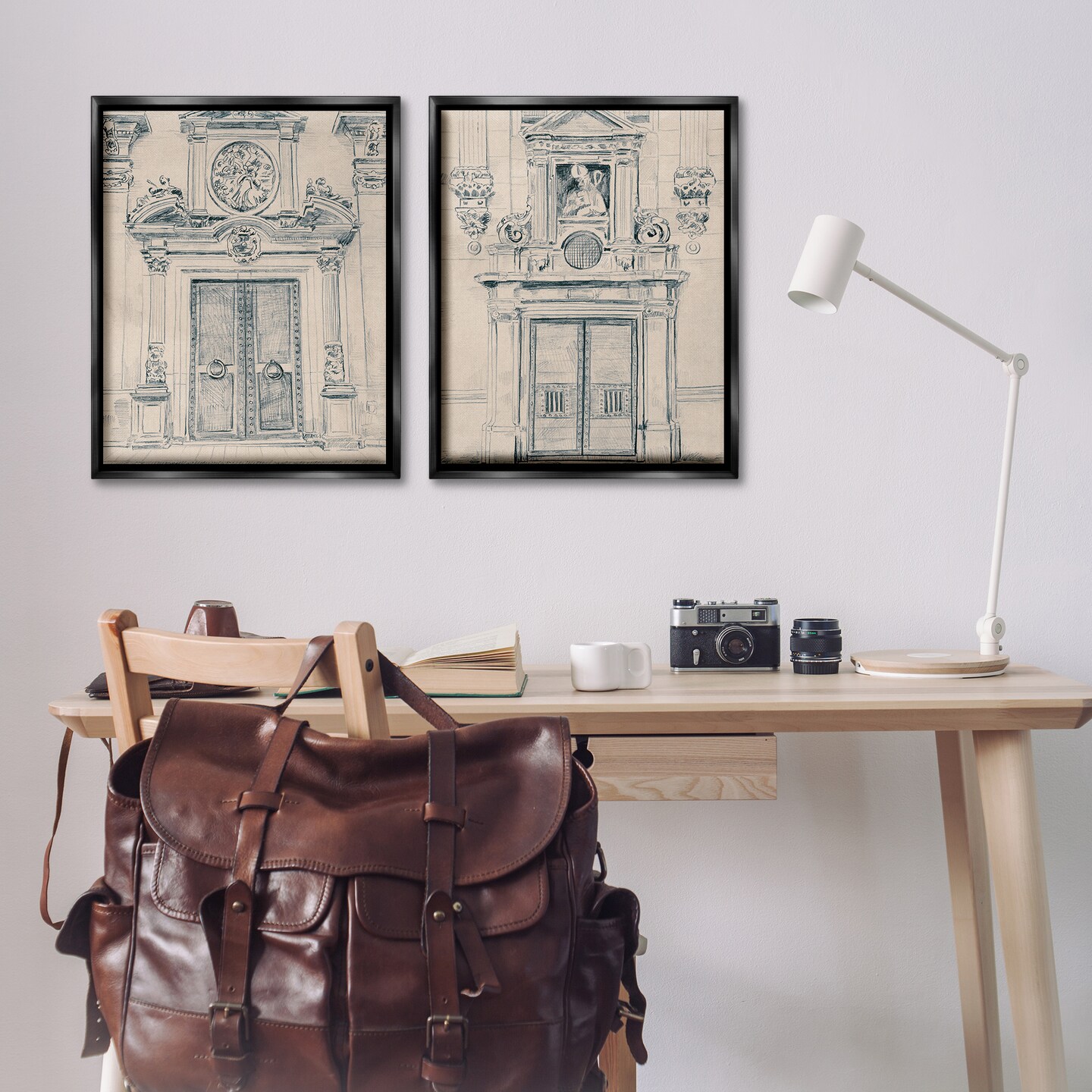 Stupell Industries Pencil Sketch Ornate Door 2 pc Framed Floater Canvas Wall Art Set Design by June Erica Vess