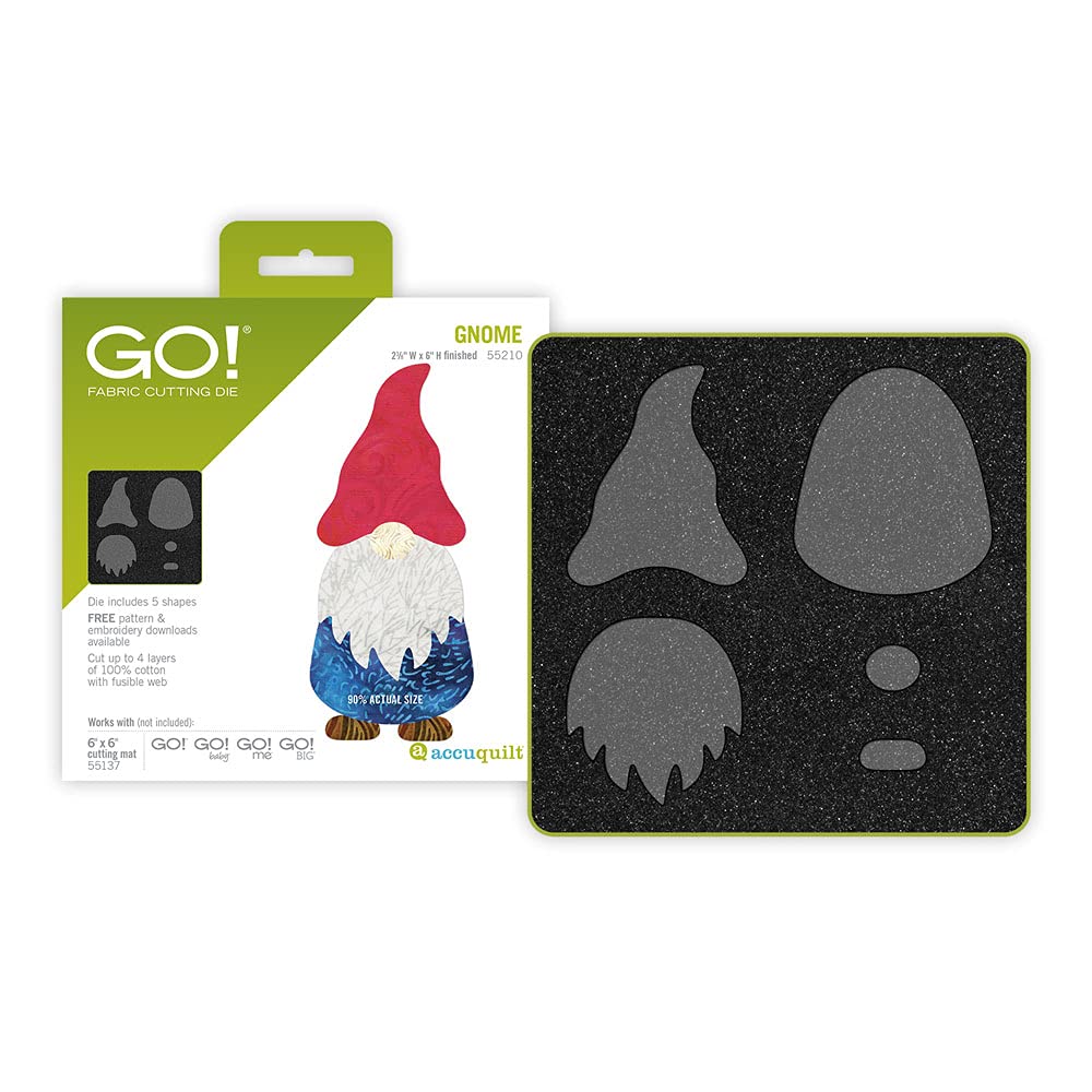 AccuQuilt GO! Gnome Die for Scrapbooking - Cut and Fuse Appliqu&#xE9; Shapes for Quilting Projects - Perfect for Whimsical Gnomes - Includes Hat, Beard, Body, Nose &#x26; Shoe - Easy Fabric Cutting with AccuQuilt