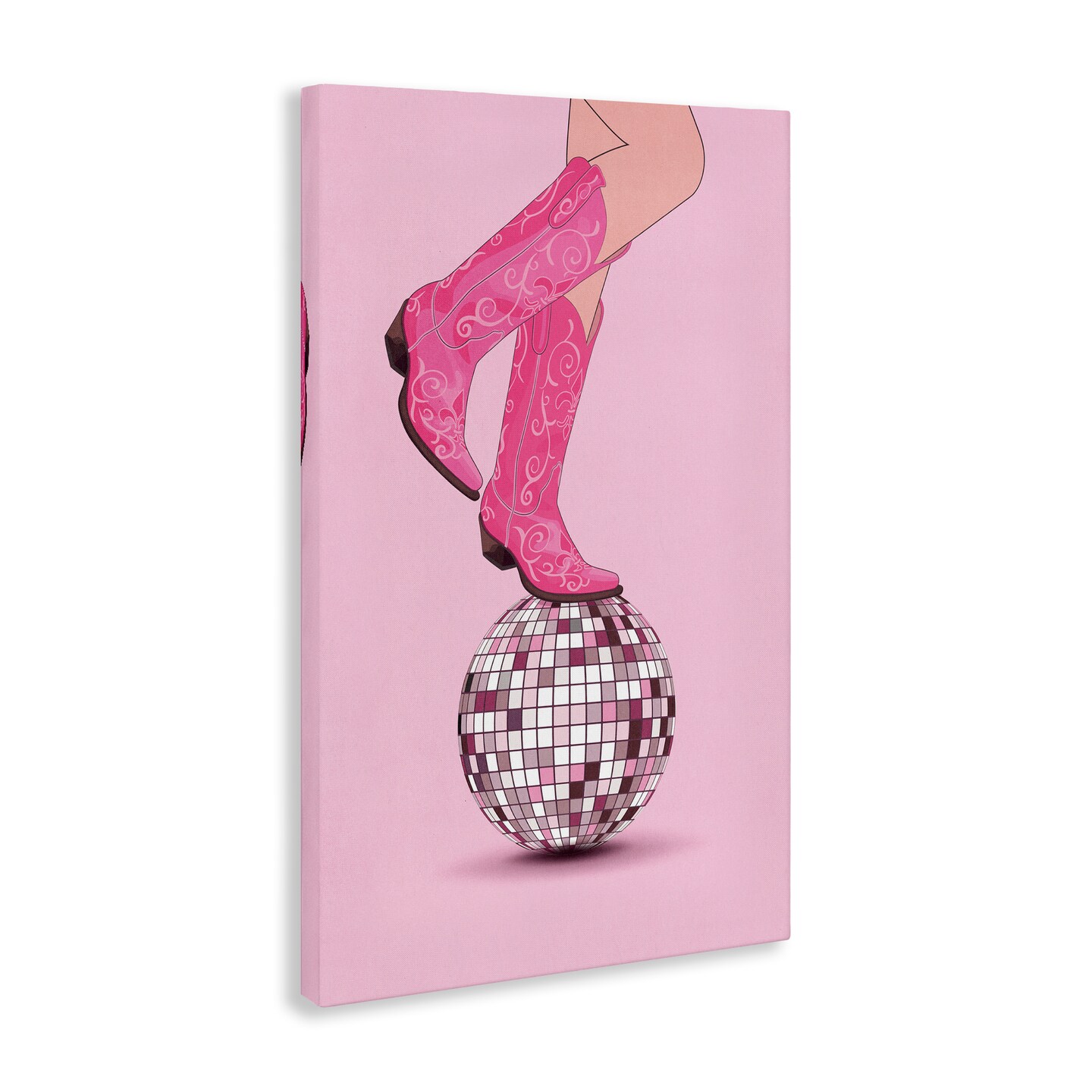 Stupell Industries Pink Cowgirl on Disco Ball Canvas Wall Art Design by Nataly White