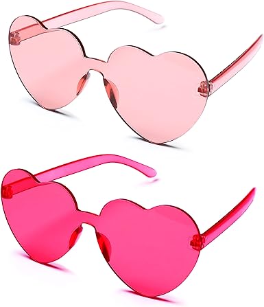 4E&#x27;s Novelty Heart Shaped Sunglasses for Women (2 Pack) - Cute Pink Heart Sunglasses for Parties, Festival &#x26; Valentines Hot Pink Accessories for Women