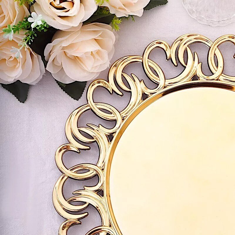 6 Metallic Gold 13" Round Plastic CHARGER PLATES Entwined Swirl Rim Party Events