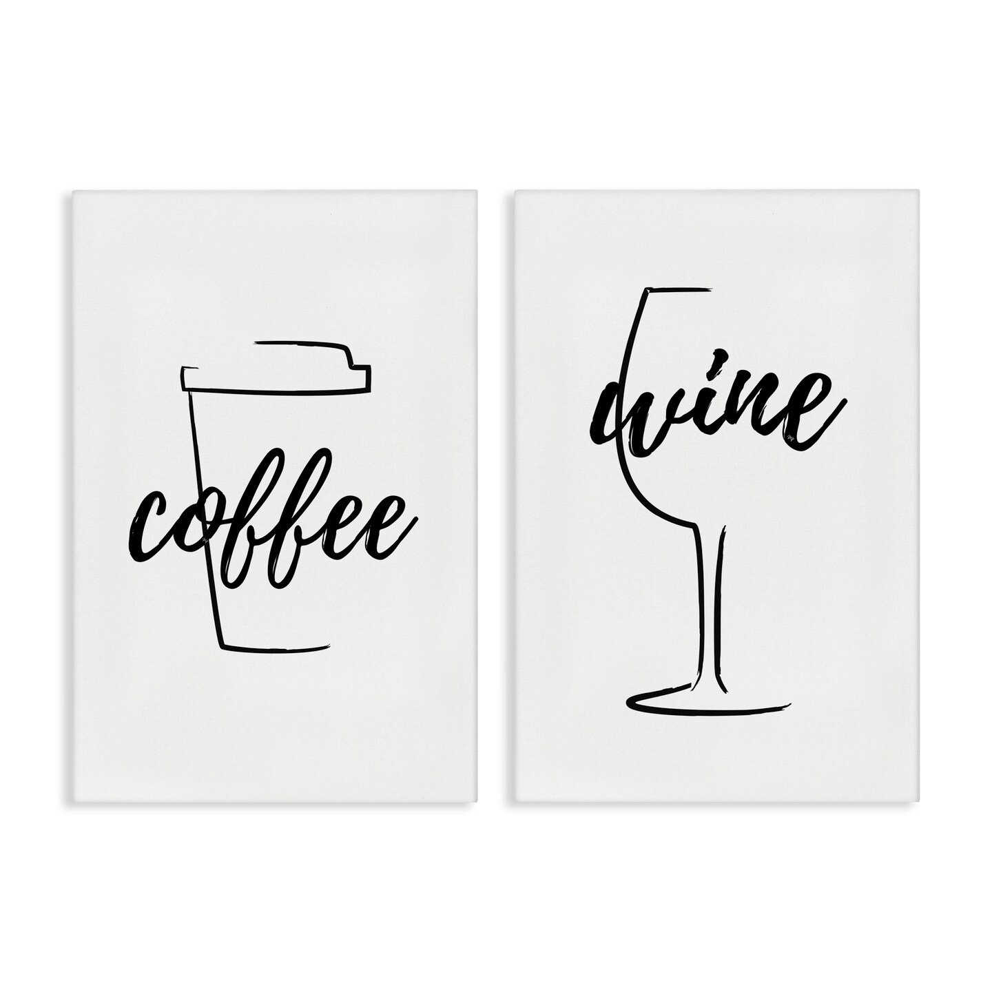 Stupell Industries Simple Coffee Wine Drawing 2 pc Canvas Wall Art Set Design by Martina Pavlova