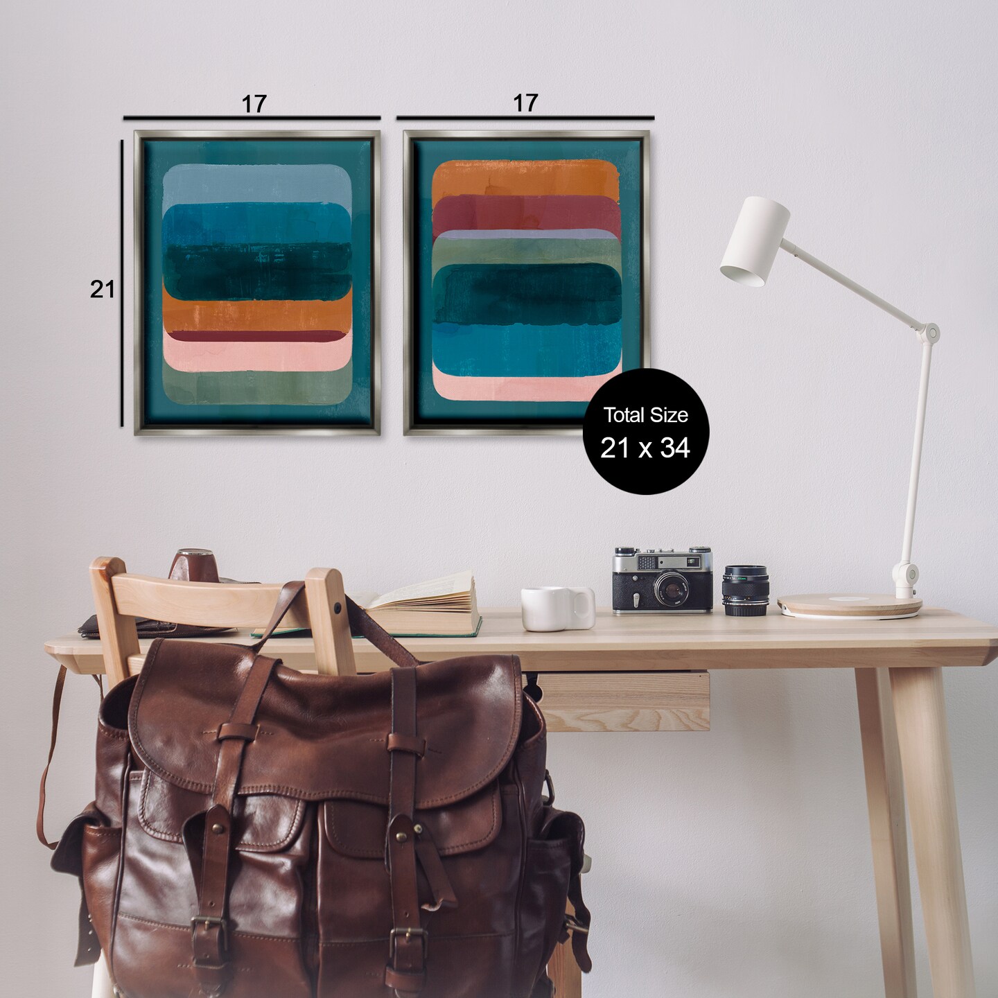 Stupell Industries Abstract Teal Stacked Colors 2 pc Framed Floater Canvas Wall Art Set Design by Victoria Barnes