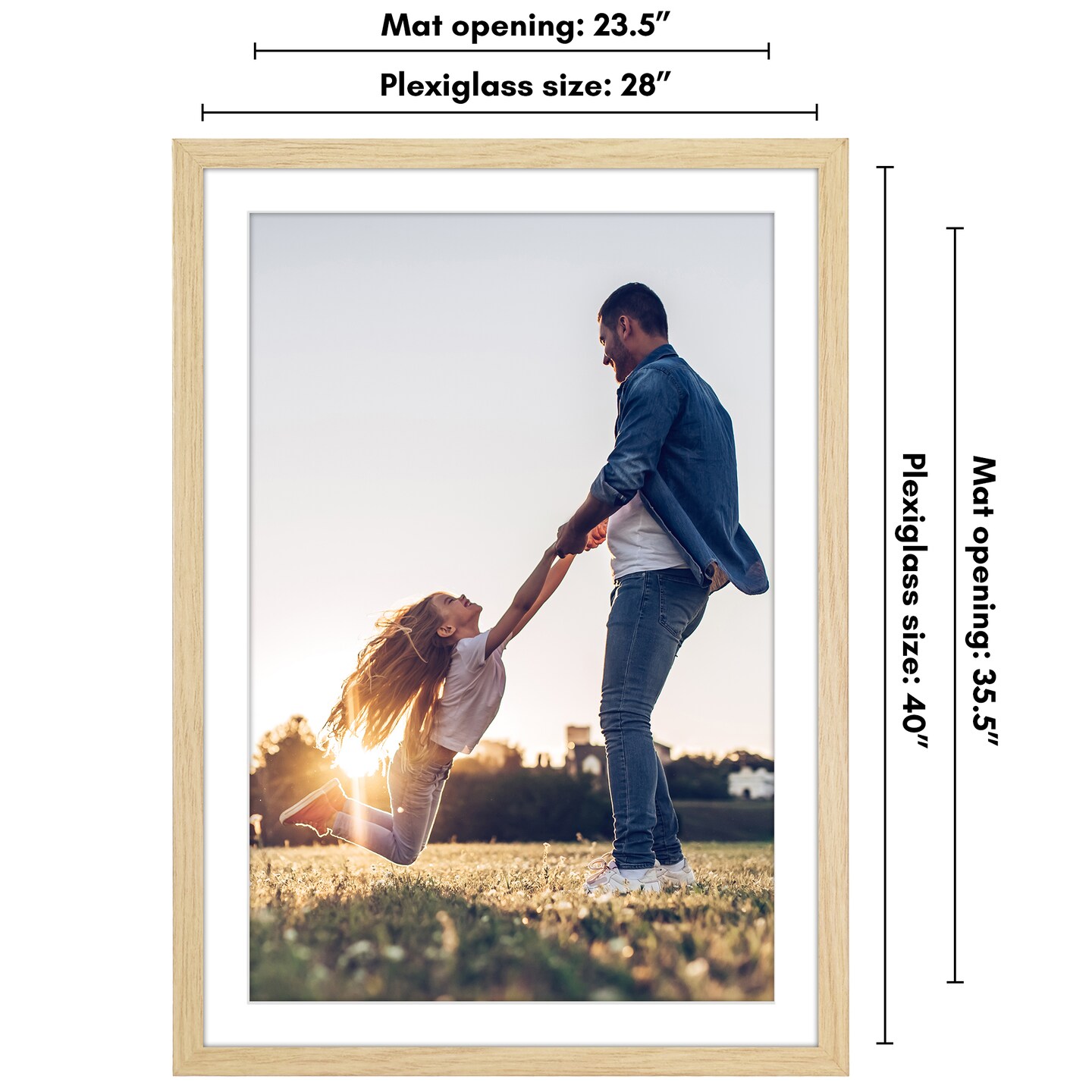 Americanflat Poster Frame with Mat - Large Picture Frame - Polished Plexiglass Cover - Hanging Hardware for Horizontal and Vertical Display - Black