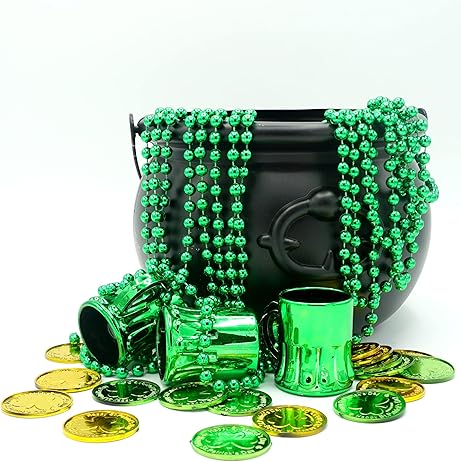 St Patricks Day Beads Necklace Bulk (72 Pack) Green Beads - St. Patrick&#x27;s Day Gifts for Kids, 33&#x22; 7mm Kids Party Favor Supplies Costume Accessories by 4E&#x27;s Novelty