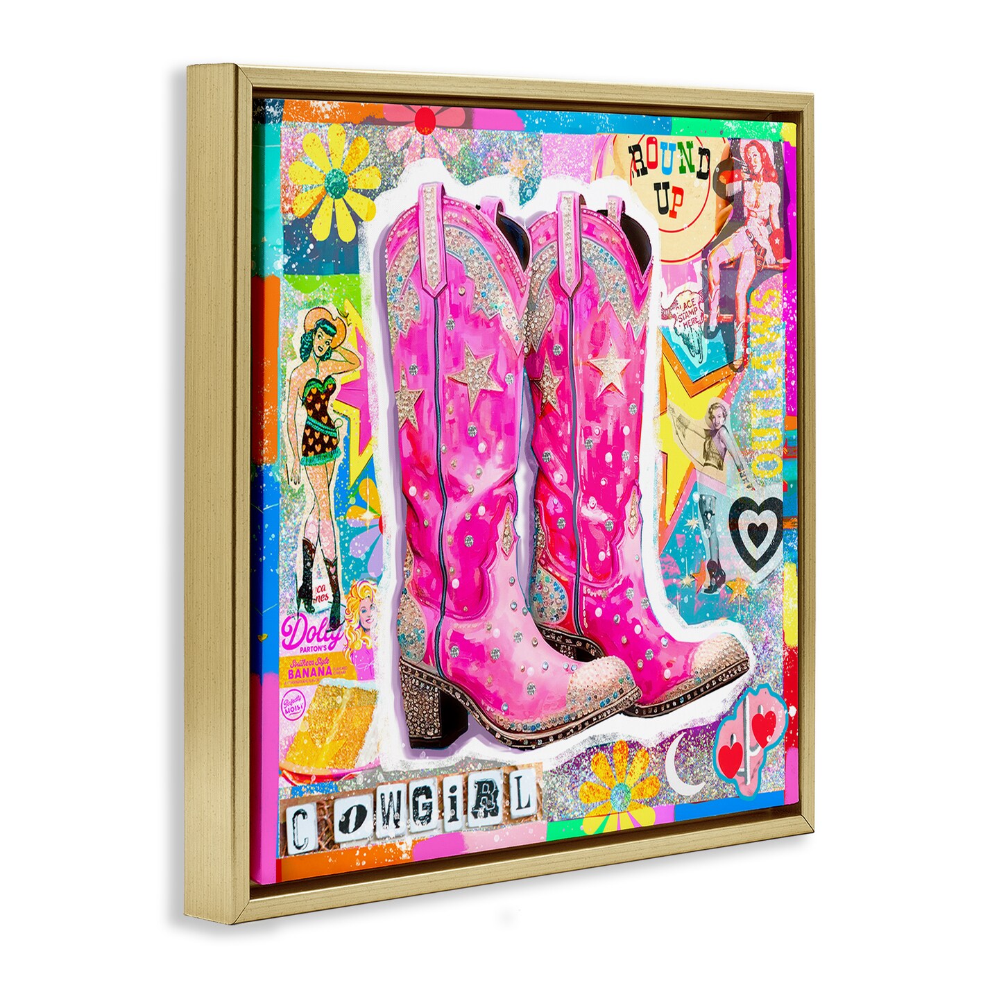 Stupell Industries Groovy Vintage Cowgirl Collage Framed Floater Canvas Wall Art Design by Jess Stempel