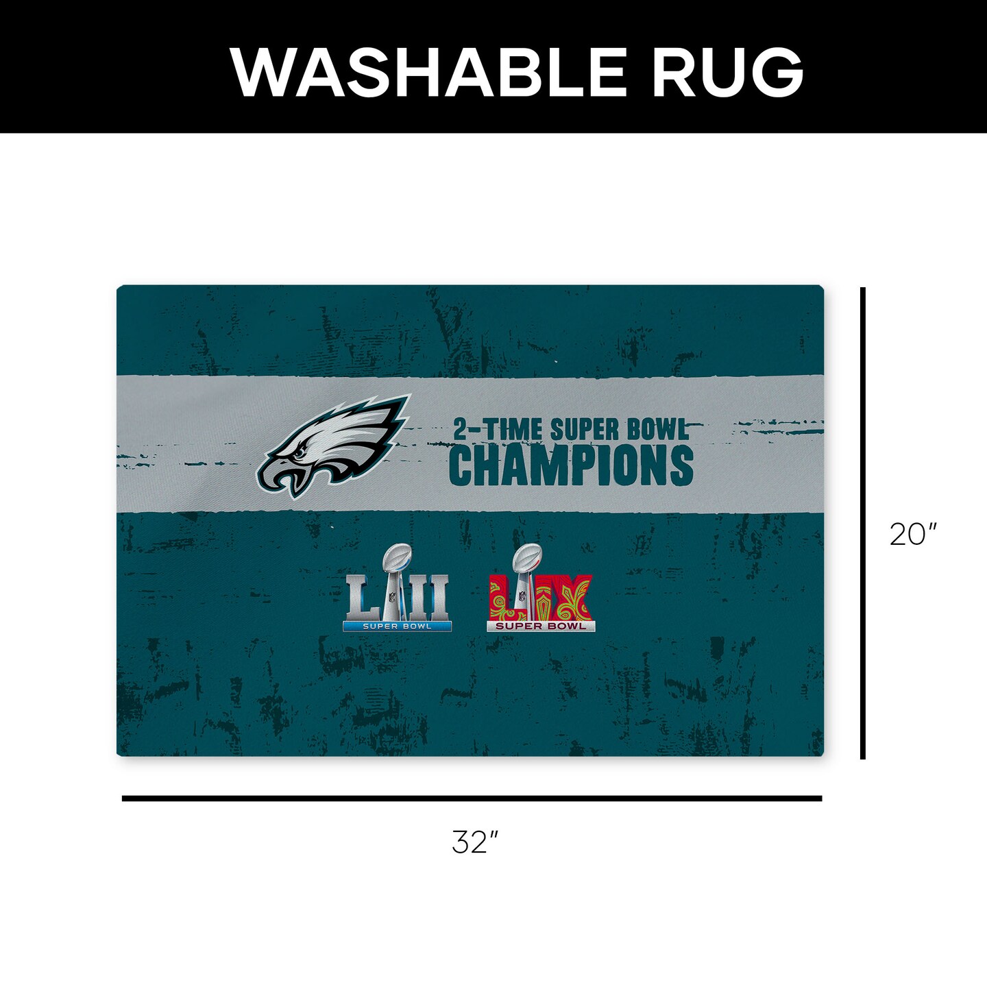 NFL Philadelphia Eagles 2025 Super Bowl LIX Multi Champ Tradition Washable Rug 20X32 Inches