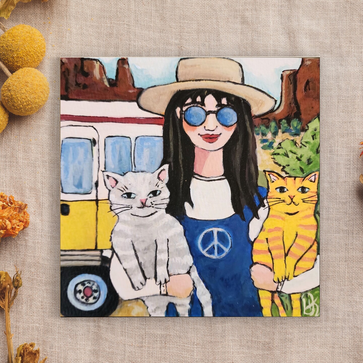 Original Hippie Cat Art VW Adventure - Kitty Lover in Sedona