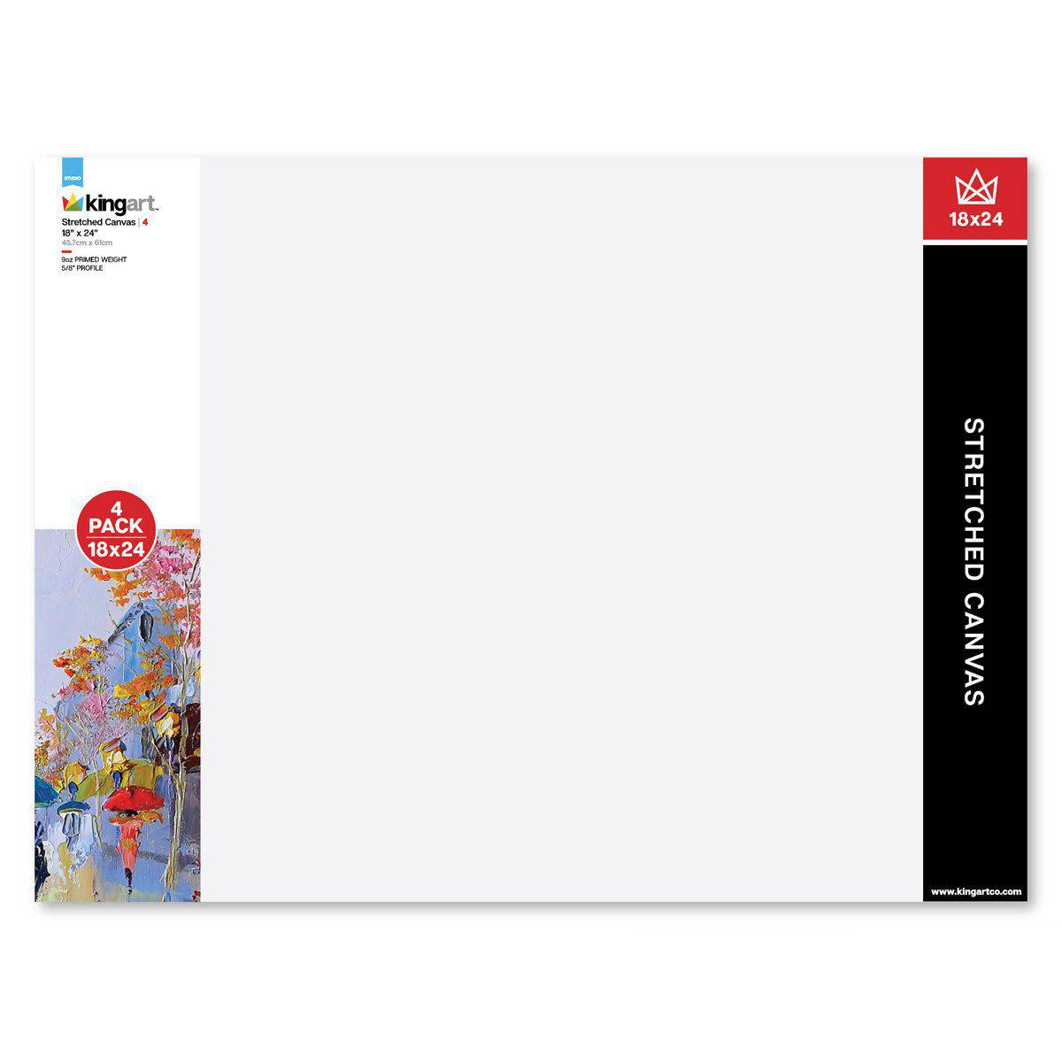 KINGART&#xAE; Stretched Canvas 18&#x22; x 24&#x22;, 4-Pack
