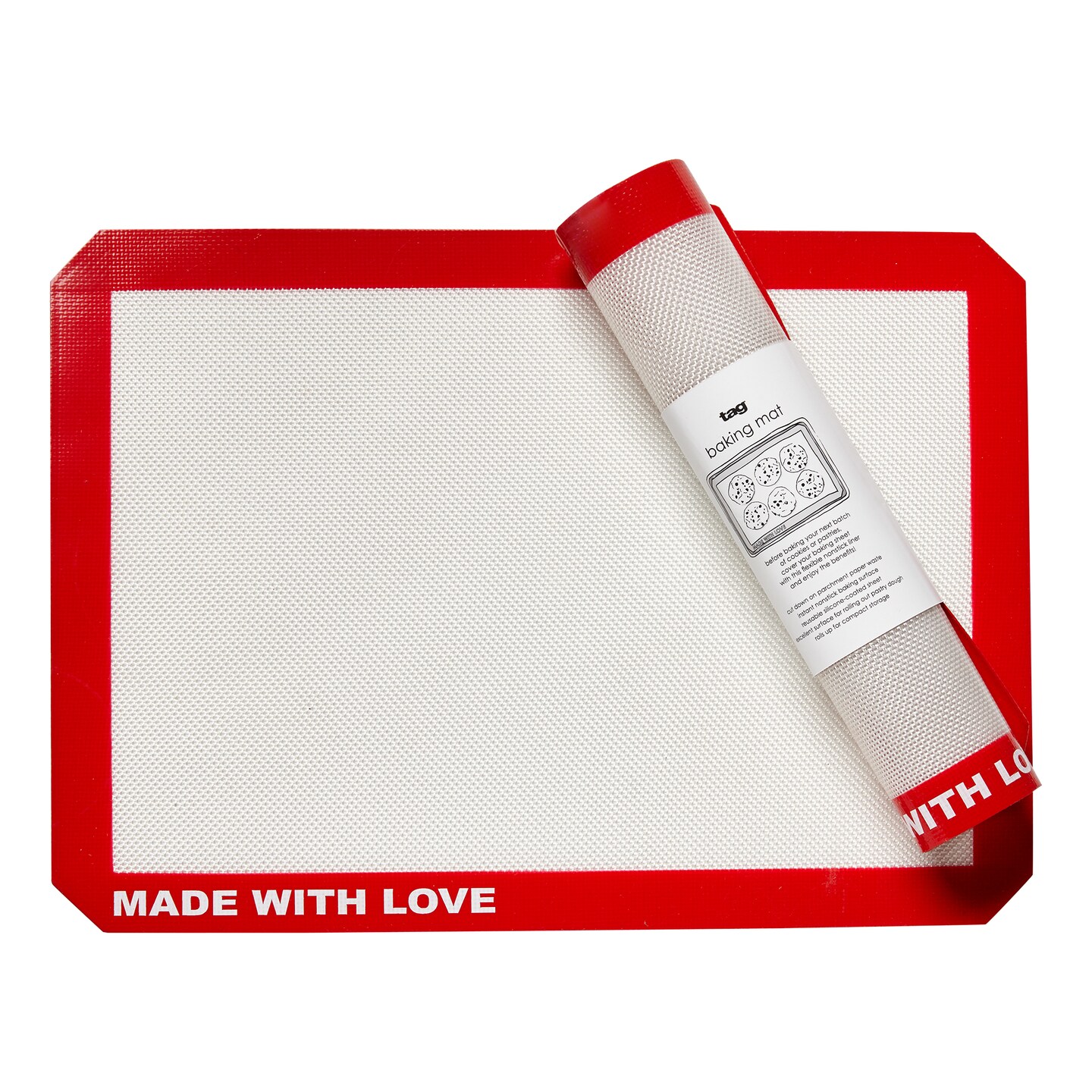 Made With Love Red Silicone Baking Mat Dishwasher Safe 16.5 x 11.75 Inches Perfect for Everyday Baking