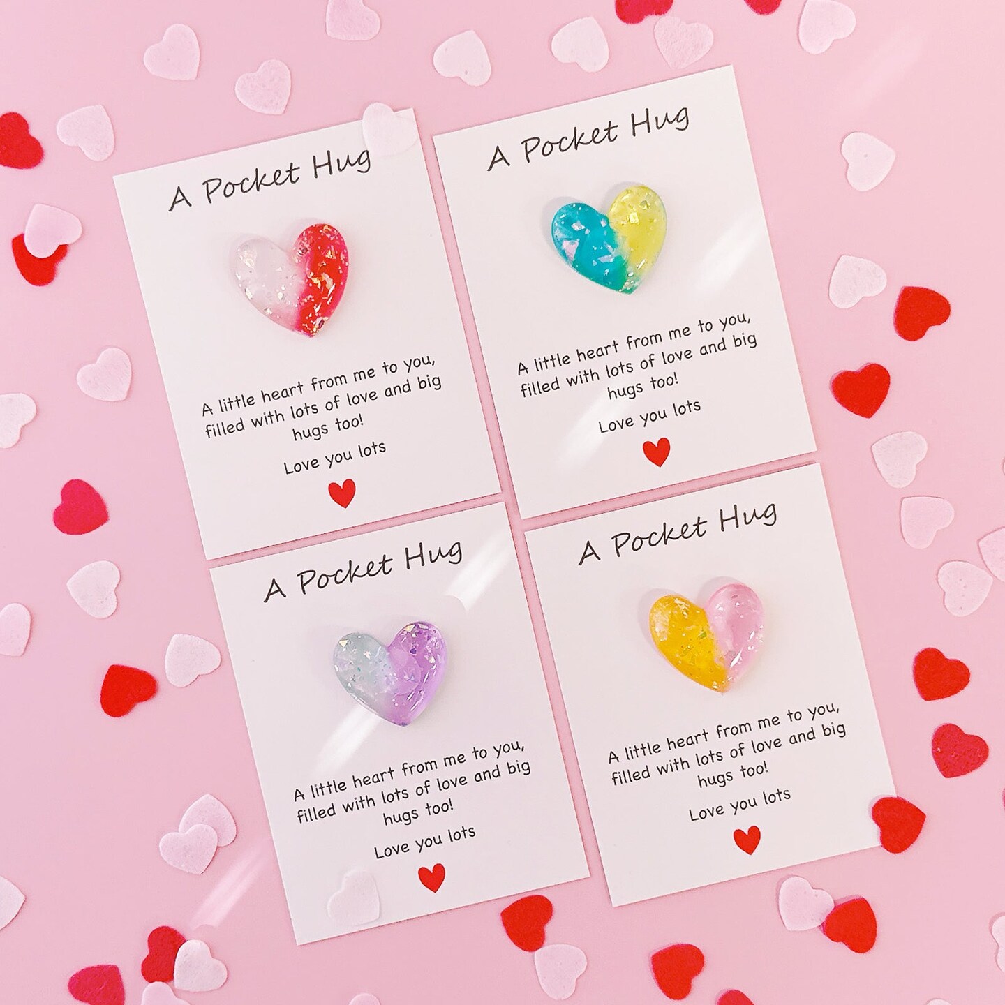 Wrapables Pocket Hug Valentines Day Token Heart Gift with Greeting Card (Set of 8)