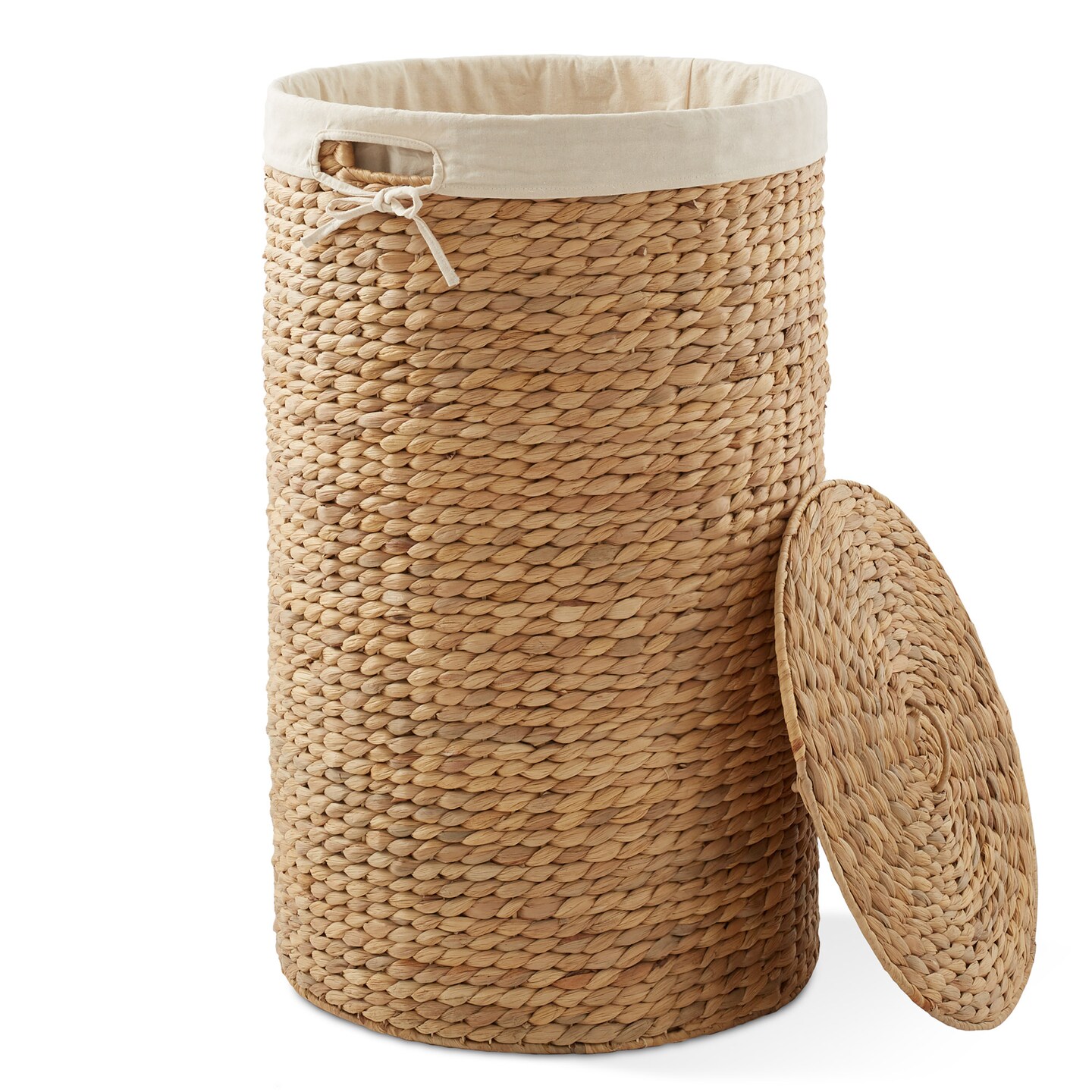 Casafield Round Laundry Hamper with Lid and Removable Liner Bag, Woven Water Hyacinth Wicker Laundry Basket for Clothes and Towels