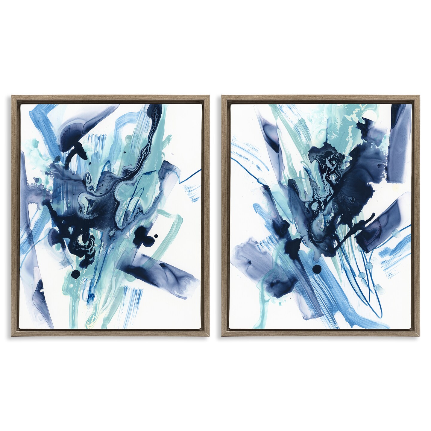 Stupell Industries Abstract Blue Splash 2 pc Framed Floater Canvas Wall Art Set Design by June Erica Vess