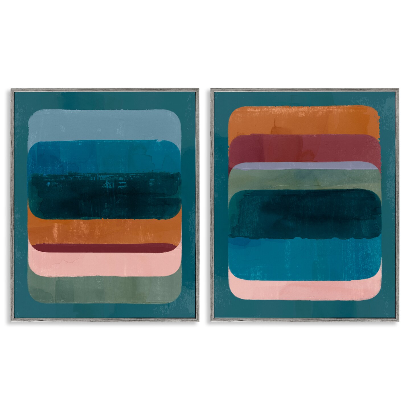 Stupell Industries Abstract Teal Stacked Colors 2 pc Framed Giclee Wall Art Set Design by Victoria Barnes