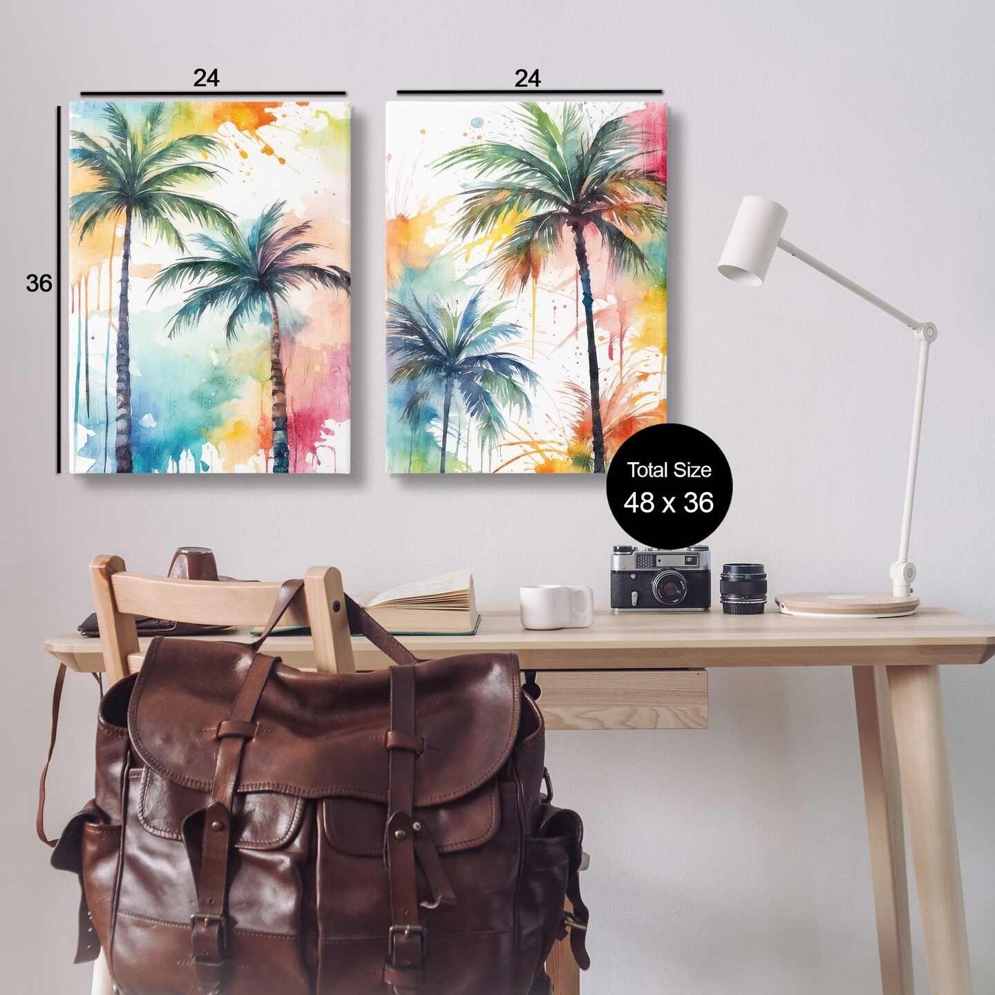 Stupell Industries Watercolor Splash Towering Palms 2 pc Canvas Wall Art Set Design by Kim Allen