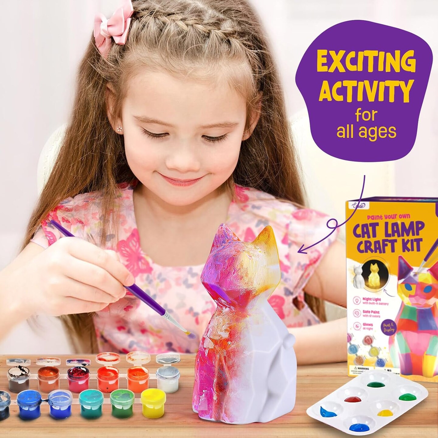 Paint Your Own Cat Lamp Kit, Art Supplies Arts &#x26; Crafts Kit, Painting kit for Kids 6-12, Arts and Crafts for Kids Ages 8-12, Toys Girls Boy Birthday Gift Ages 3 4 5 6 7 8 9 10 11 12+