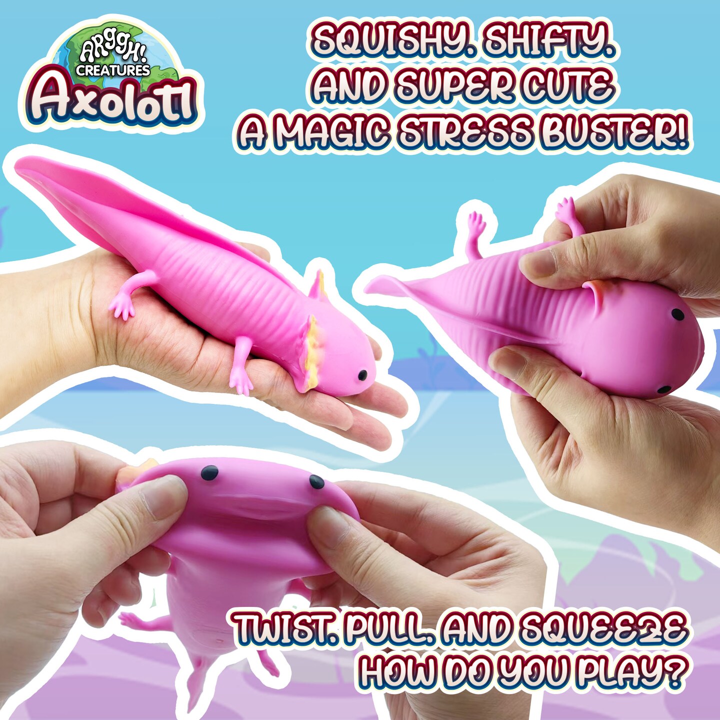 Power Your Fun Axolotl Classic Unisex Squeezable Stress Ball - Pink