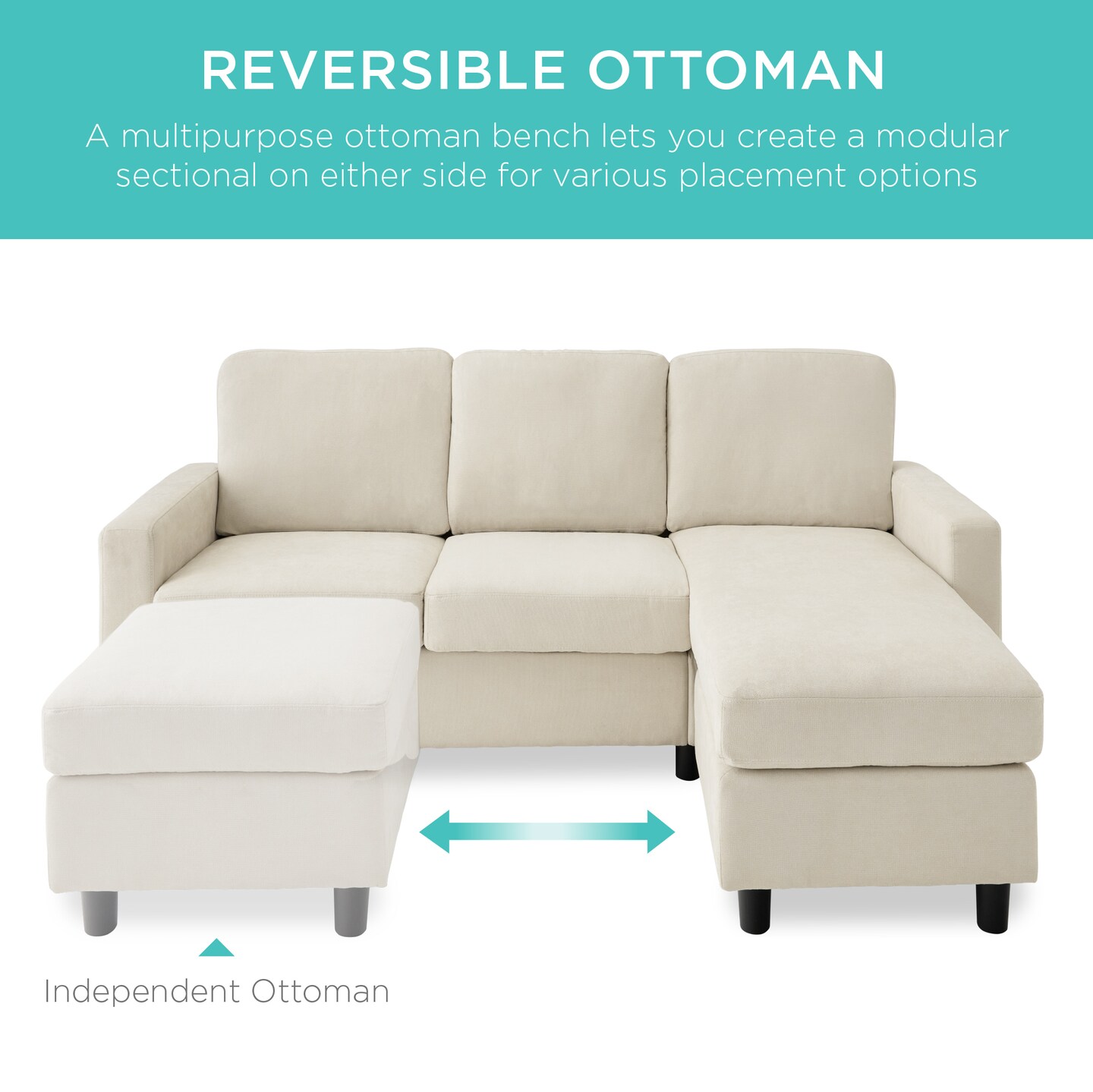 Best Choice Products Linen Sectional Sofa Couch w/ Chaise Lounge, Reversible Ottoman Bench