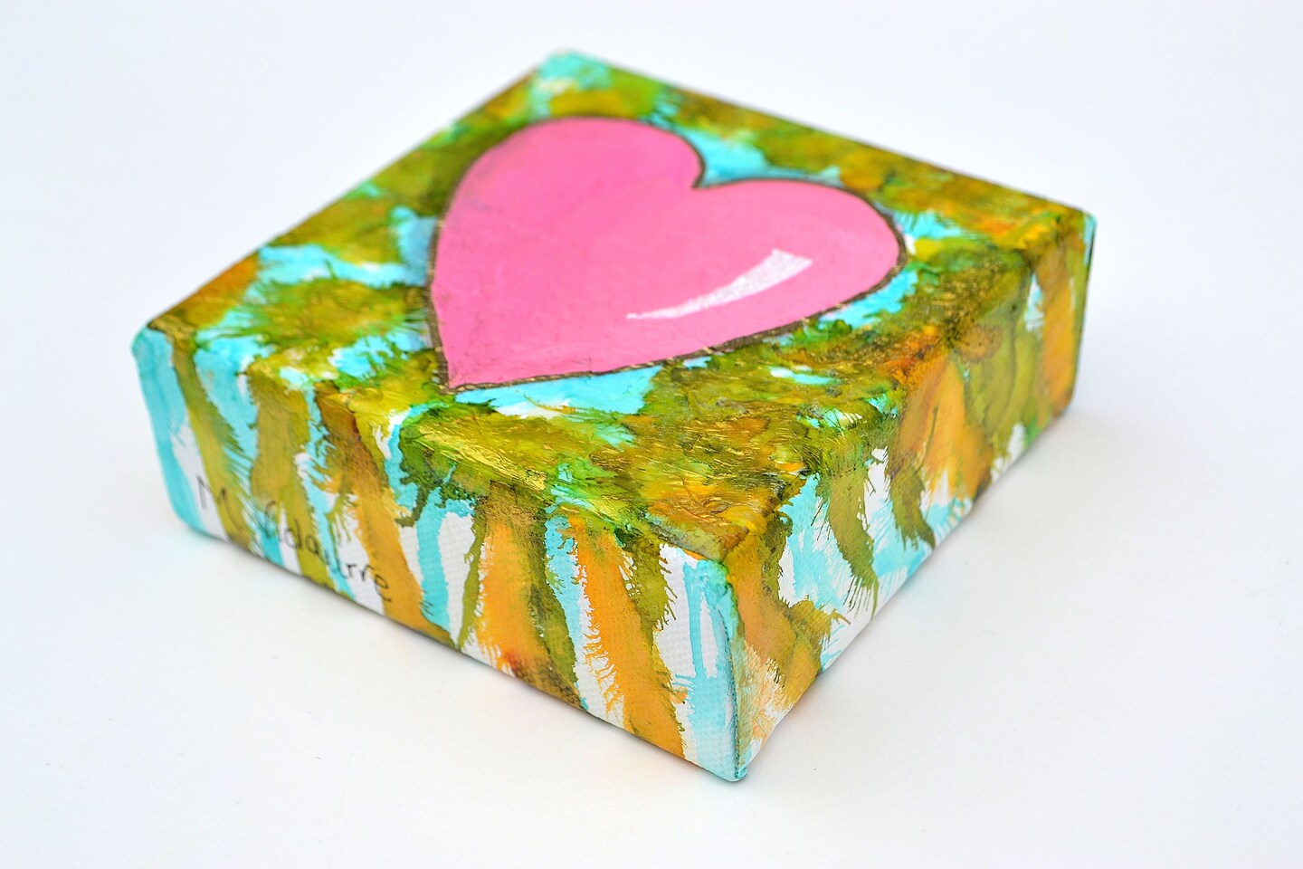 Abstract Rose Pink Heart Painting – 4x4 Inch Acrylic Canvas, Handmade Shelf Decor product 6