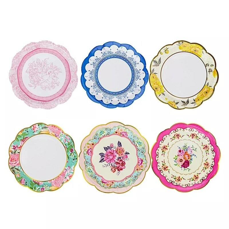 24 Round 9 in Assorted Floral Disposable Paper PLATES Scalloped Trim Party Event