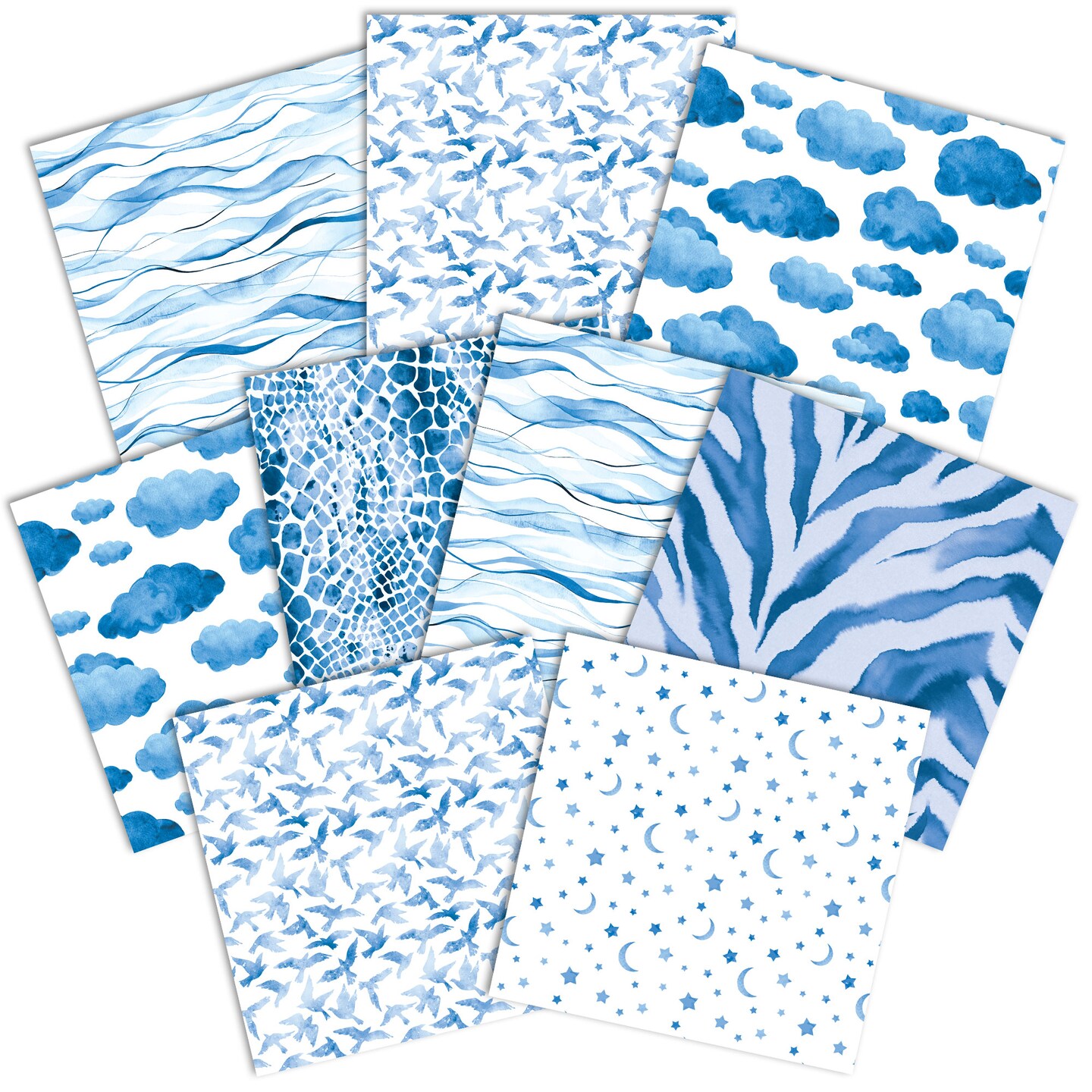 BLUE COLORWAYS II PATTERN 12 X12 SCRAPBOOK PAPER SET