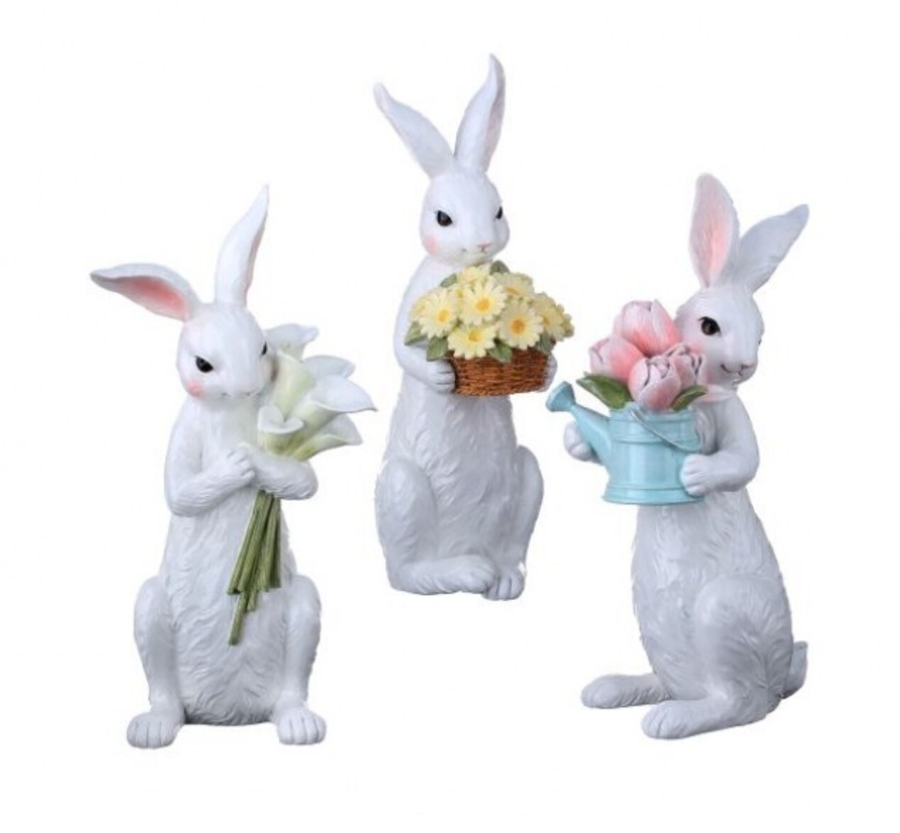11.5" Handcrafted Spring Bunny Figurine Set – White Rabbits with ...