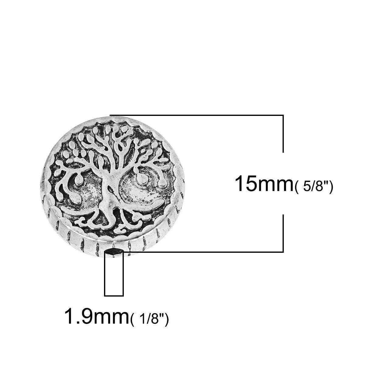 *10* 15mm Antique Silver Tree Of LIfe Coin Beads