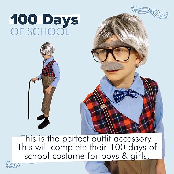 4E&#x27;s Novelty Old Person Costume Glasses for Kids Adults Gold Rectangular Fake Eyeglasses Old Lady Glasses for 100th Day of School Costume Dress Up Accessory