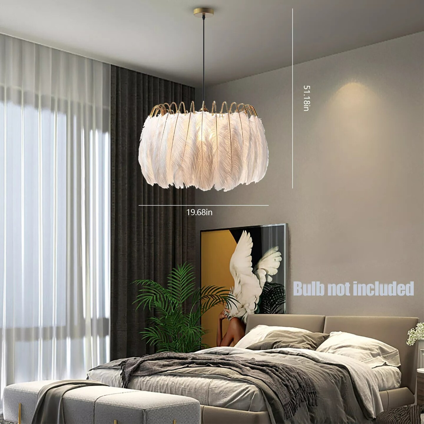 Modern White Feather Ceiling Light Pendant Lamp Chandelier Home Bed Room Decor