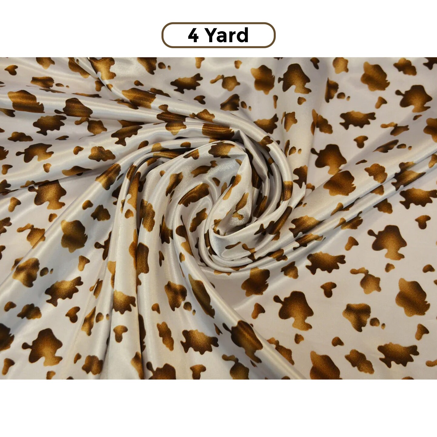 Small Brown Cow Satin Print Fabric 60&#x22; Wide Charmeuse Satin
