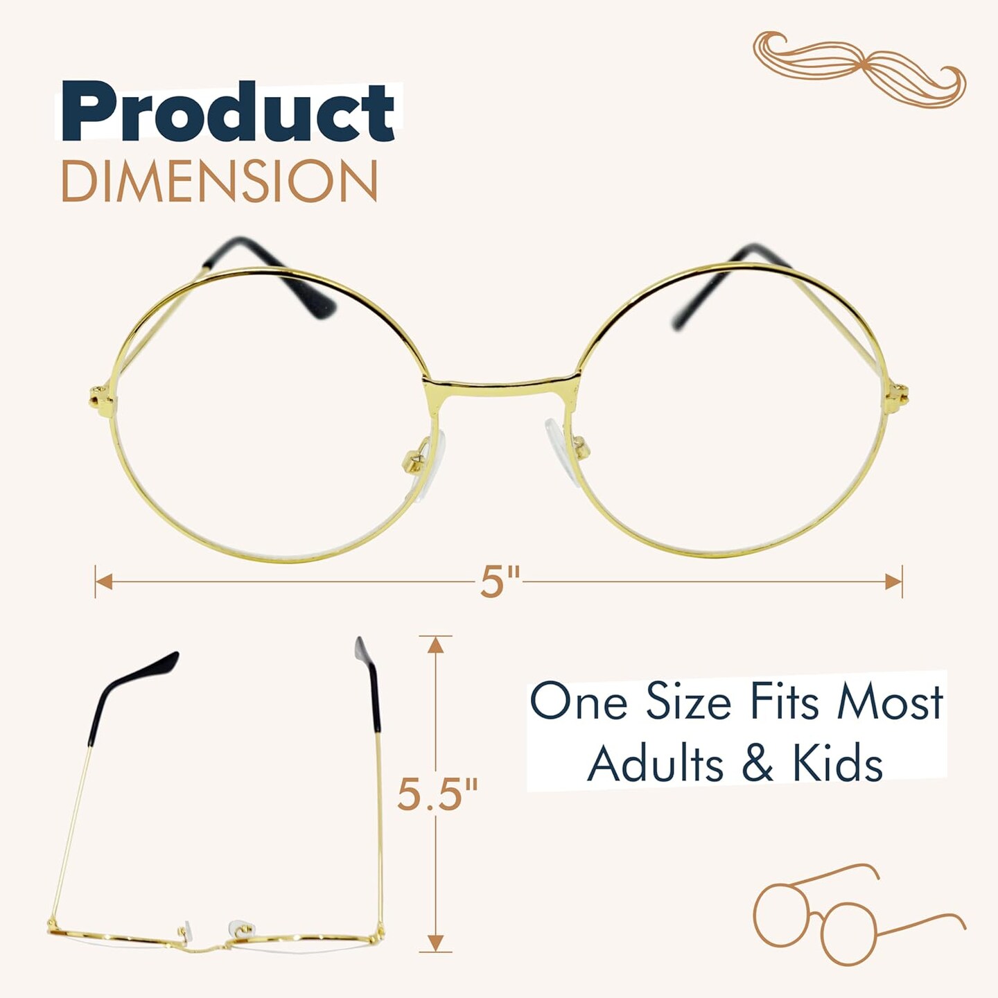 4E&#x27;s Novelty Old Man Costume for Boys - Stick on Mustache, Eyebrows and Glasses - 100 Day of School Old Man Costume, Grandpa Costume Accessory Kit