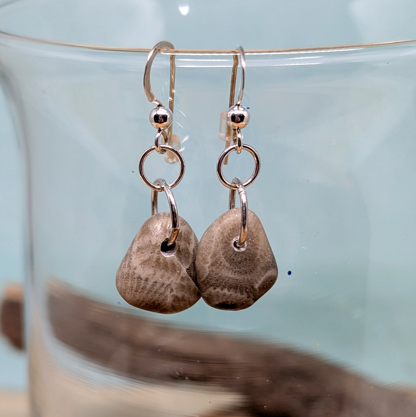 Petite Petoskey Stone Hoop Earrings, Petoskey Stone Earrings, Lake