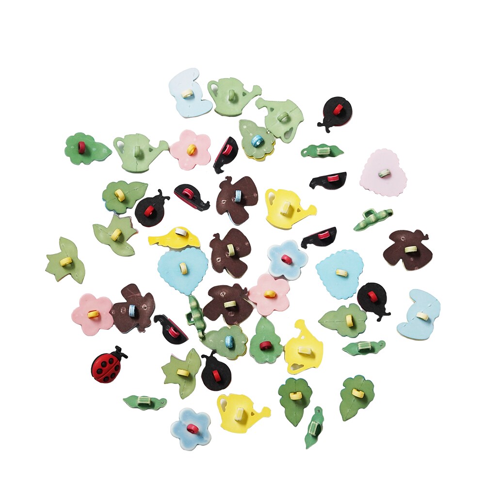 Garden Theme Decorative Buttons, 50-Pack, Spring Designs with Flowers, Ladybugs, Butterflies, 3D Shank Style for Crafts