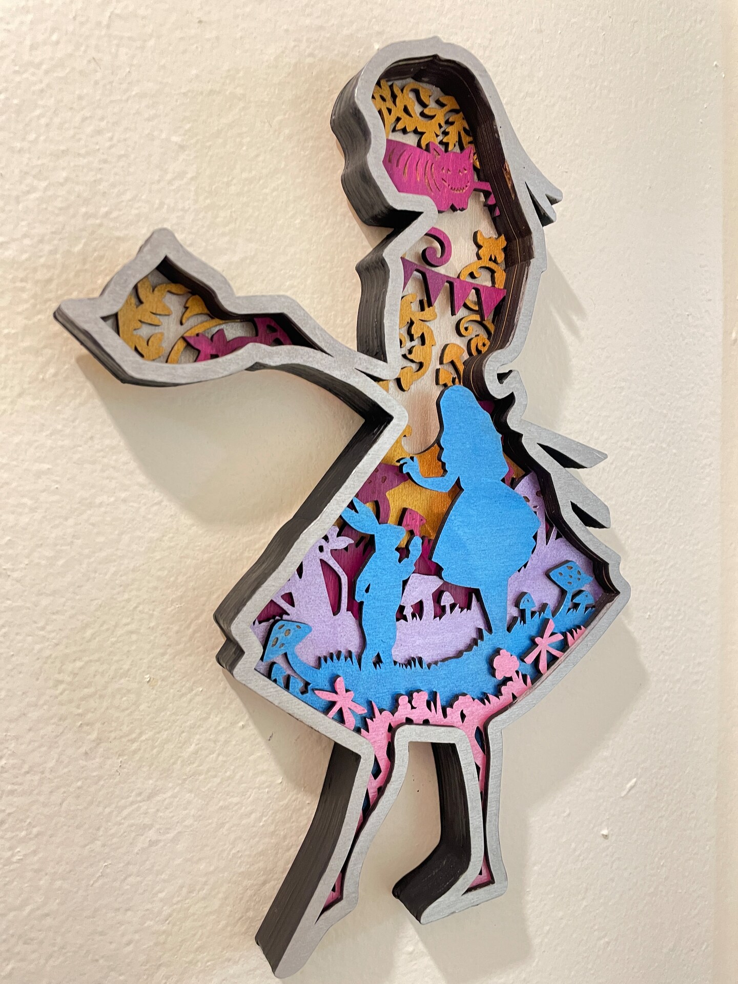 Alice in wonderland inspired, laser cut shadowbox art